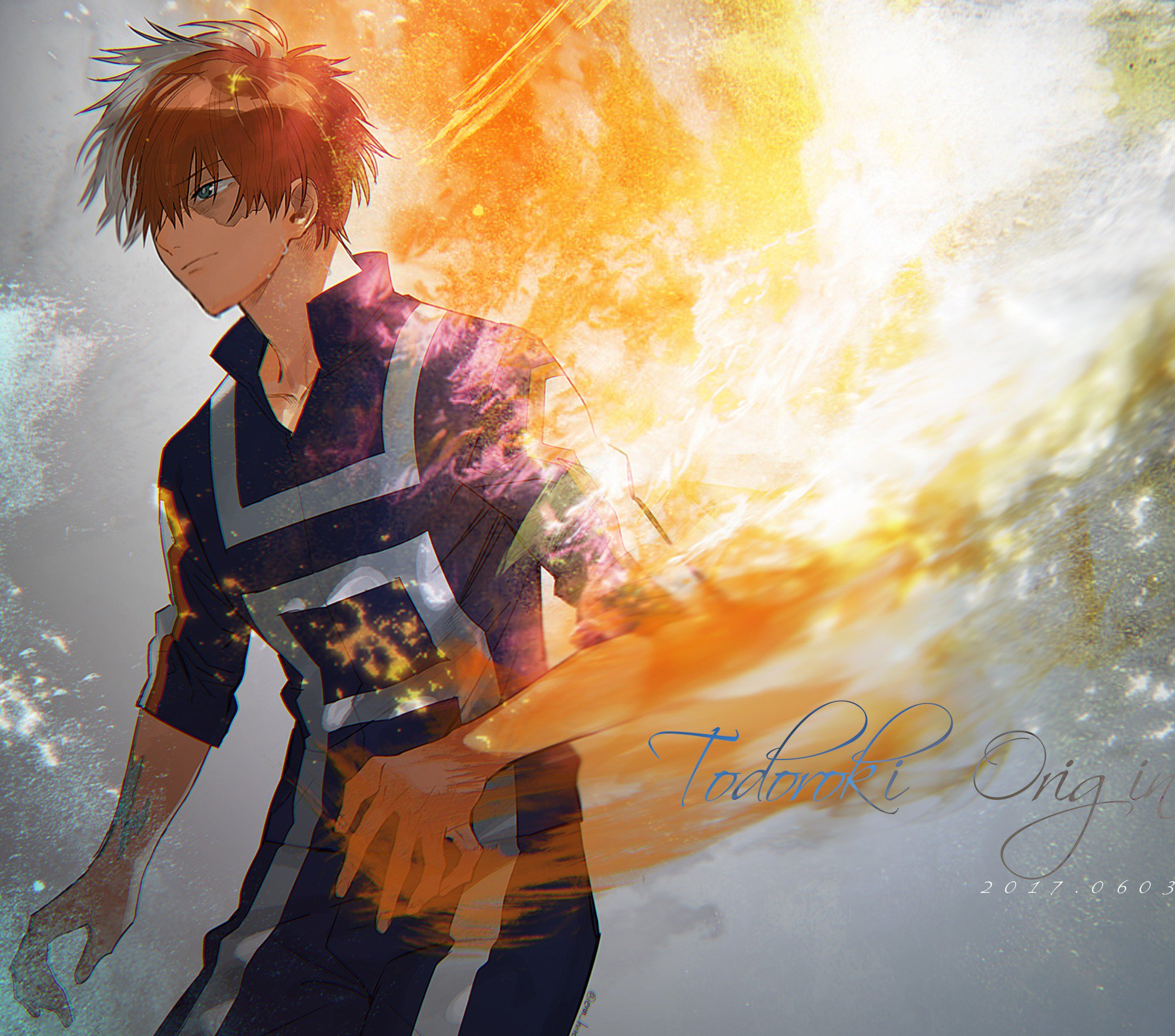Shoto Todoroki from My Hero Academia with fire and ice HD Wallpaper