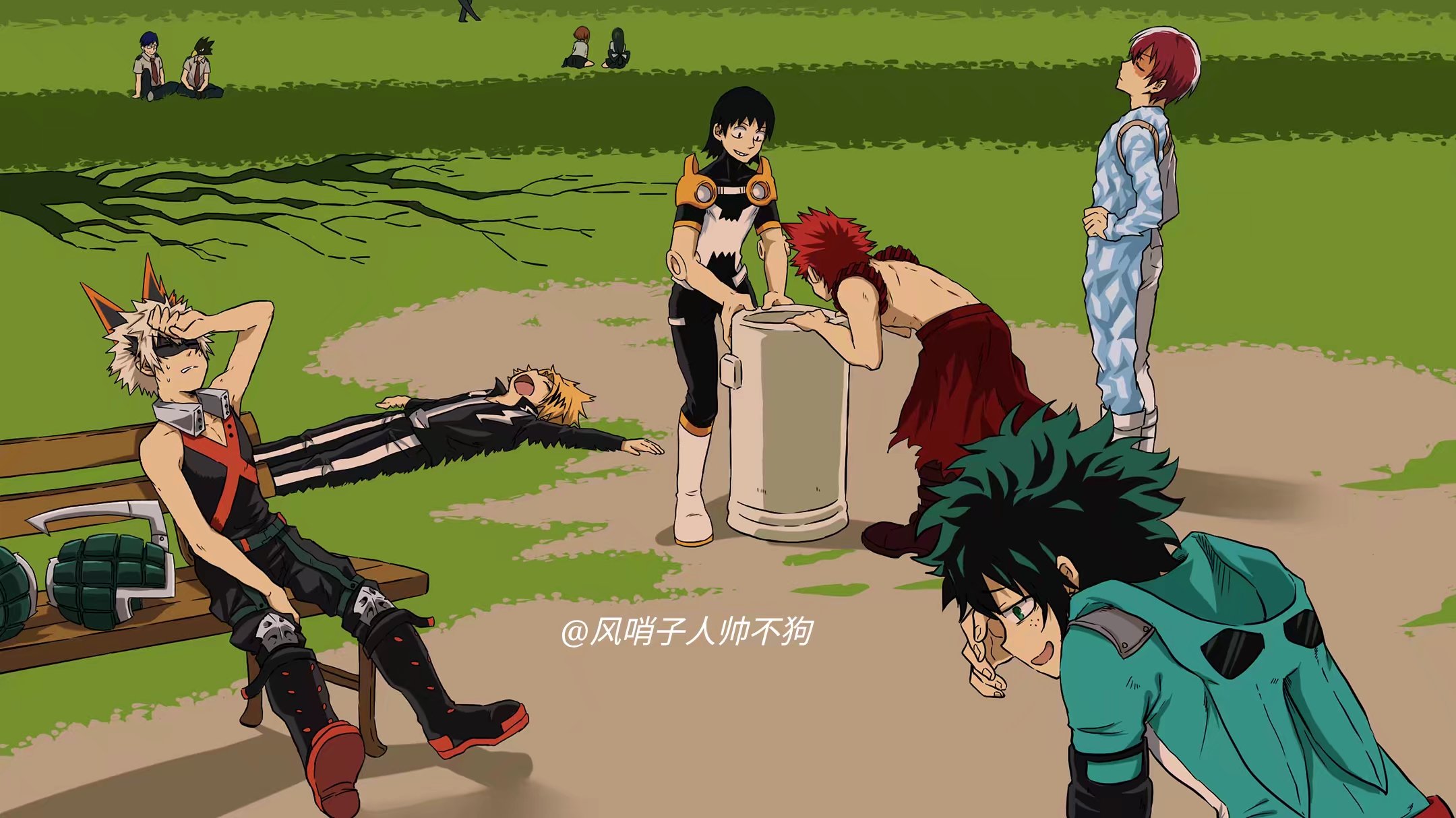 My Hero Academia characters relaxing in a park HD Wallpaper