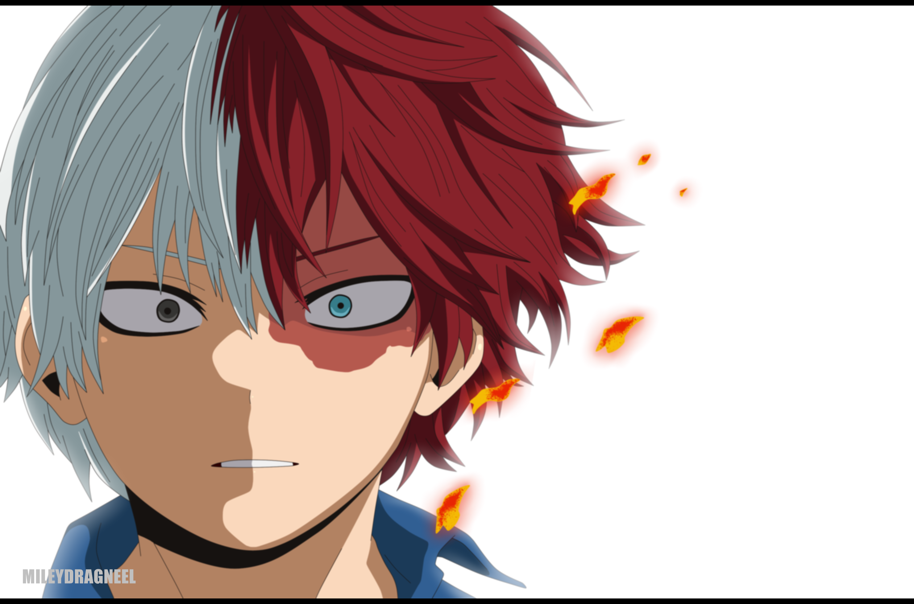 Shoto Todoroki with Split Hair and Fire Effects HD Wallpaper
