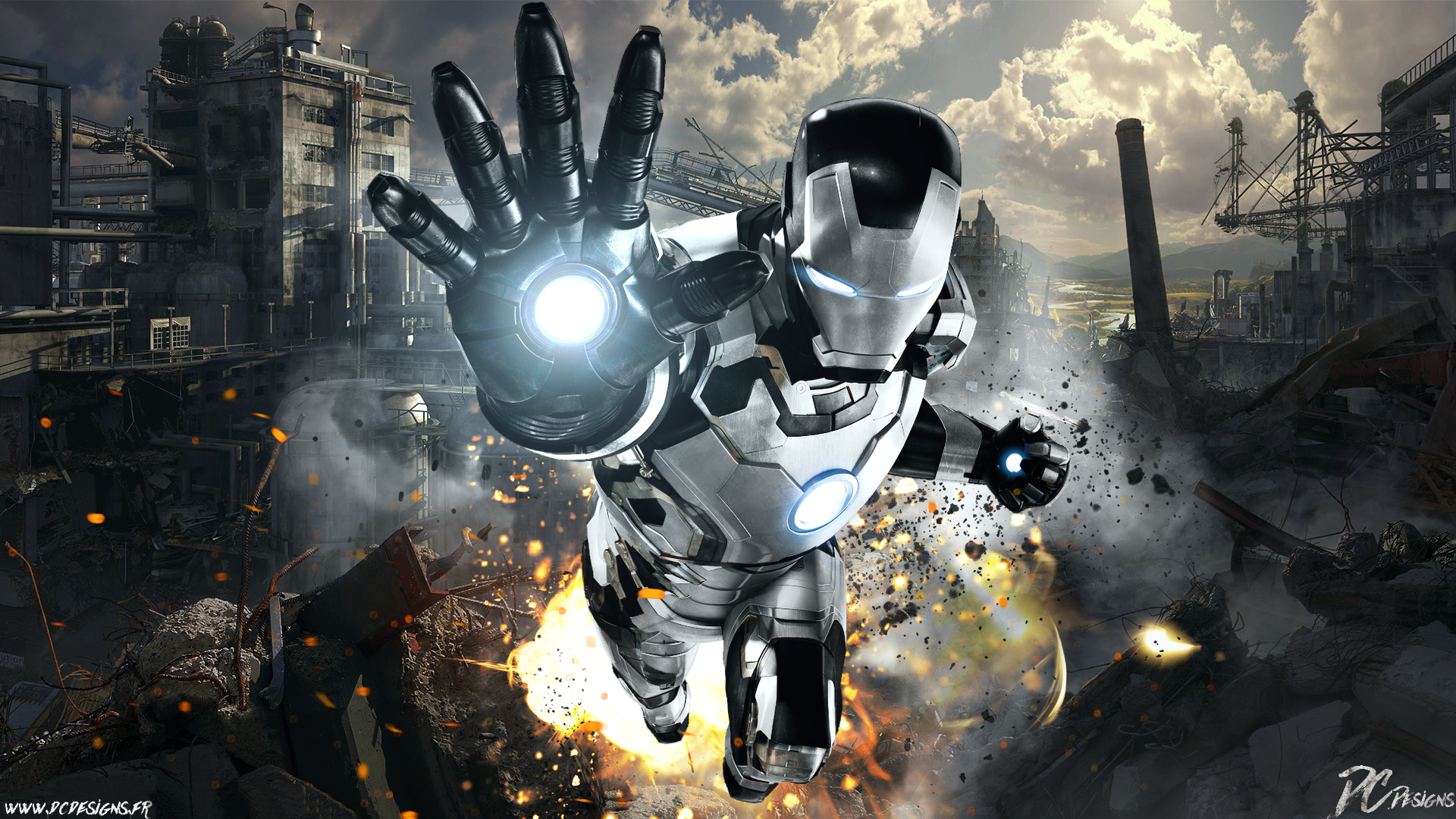 Iron Man in a destroyed city HD Wallpaper