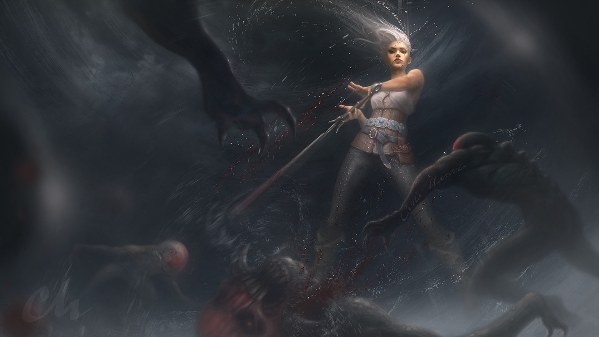 Ciri fighting monsters from The Witcher HD Wallpaper