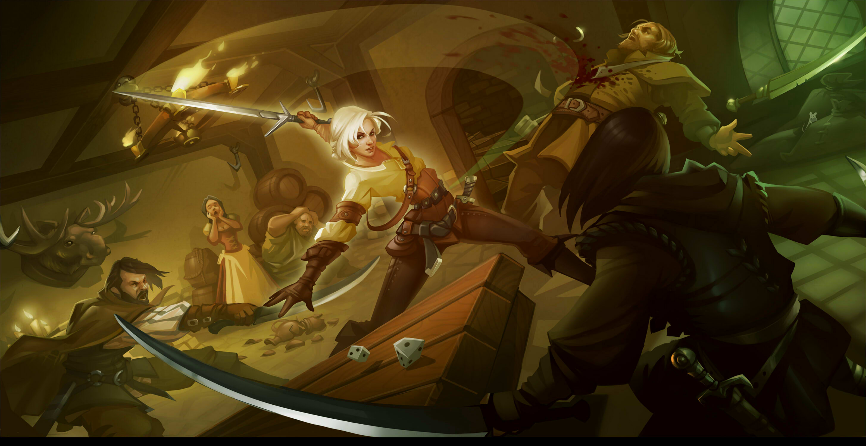 Ciri fighting in a tavern HD Wallpaper