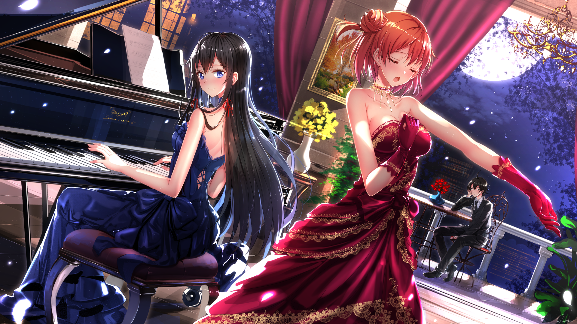 Yukino Yukinoshita playing piano with a singer HD Wallpaper