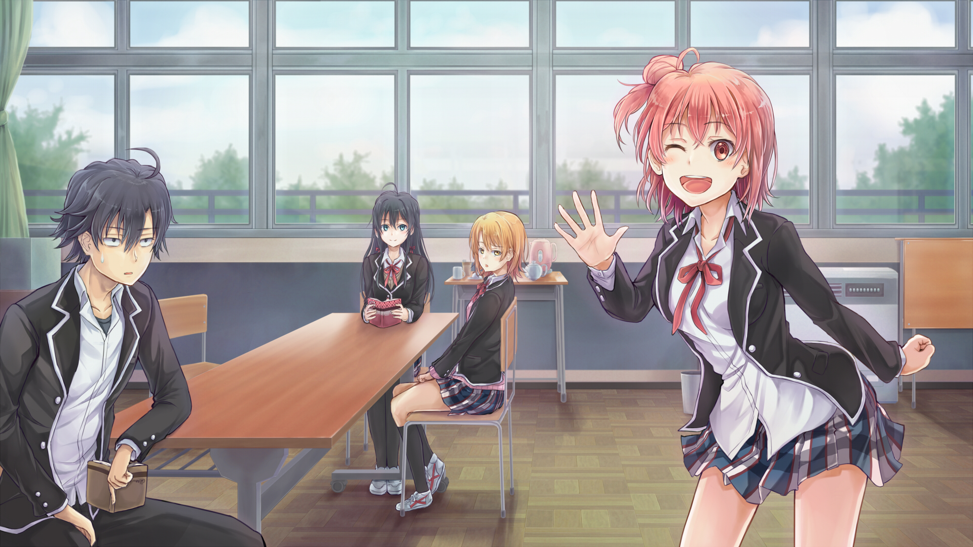 Characters from My Teen Romantic Comedy SNAFU in a classroom HD Wallpaper