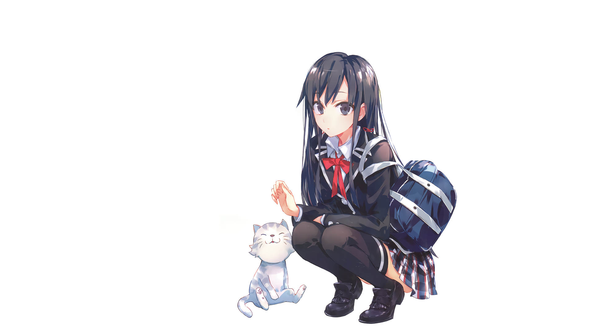 Yukino Yukinoshita with a cat HD Wallpaper