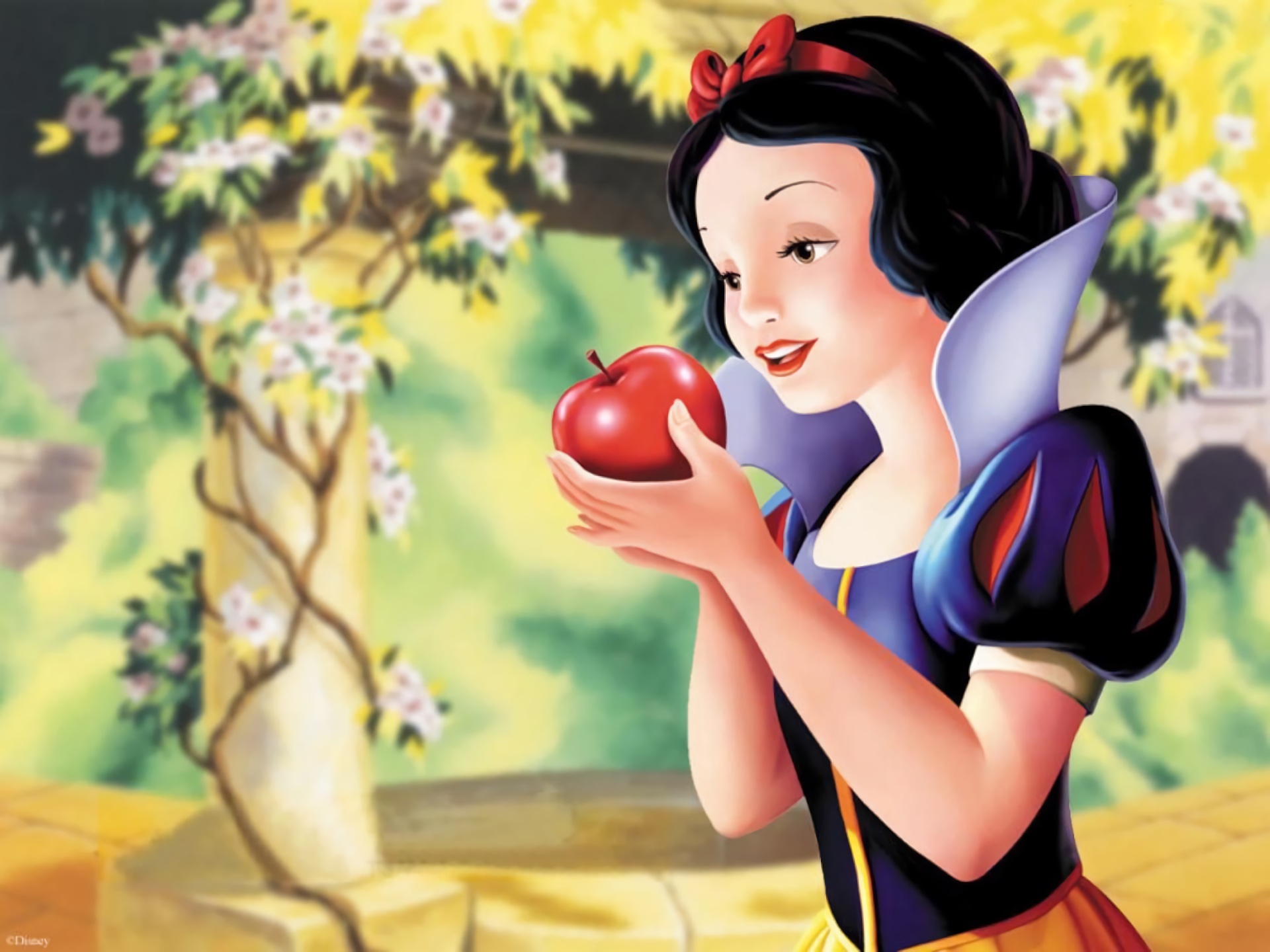 Snow White holding a red apple HD Wallpaper
