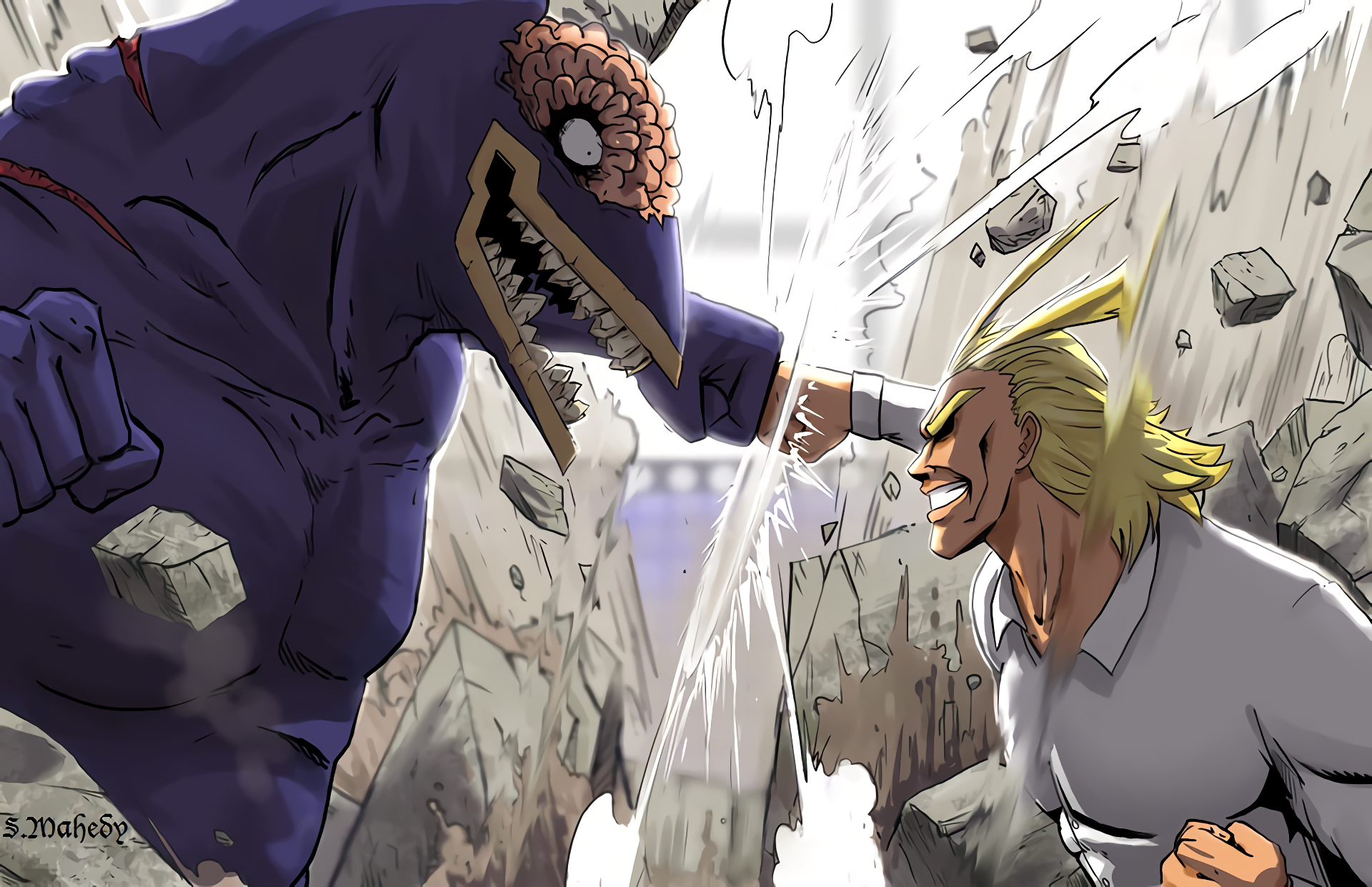 All Might fighting Nomu HD Wallpaper