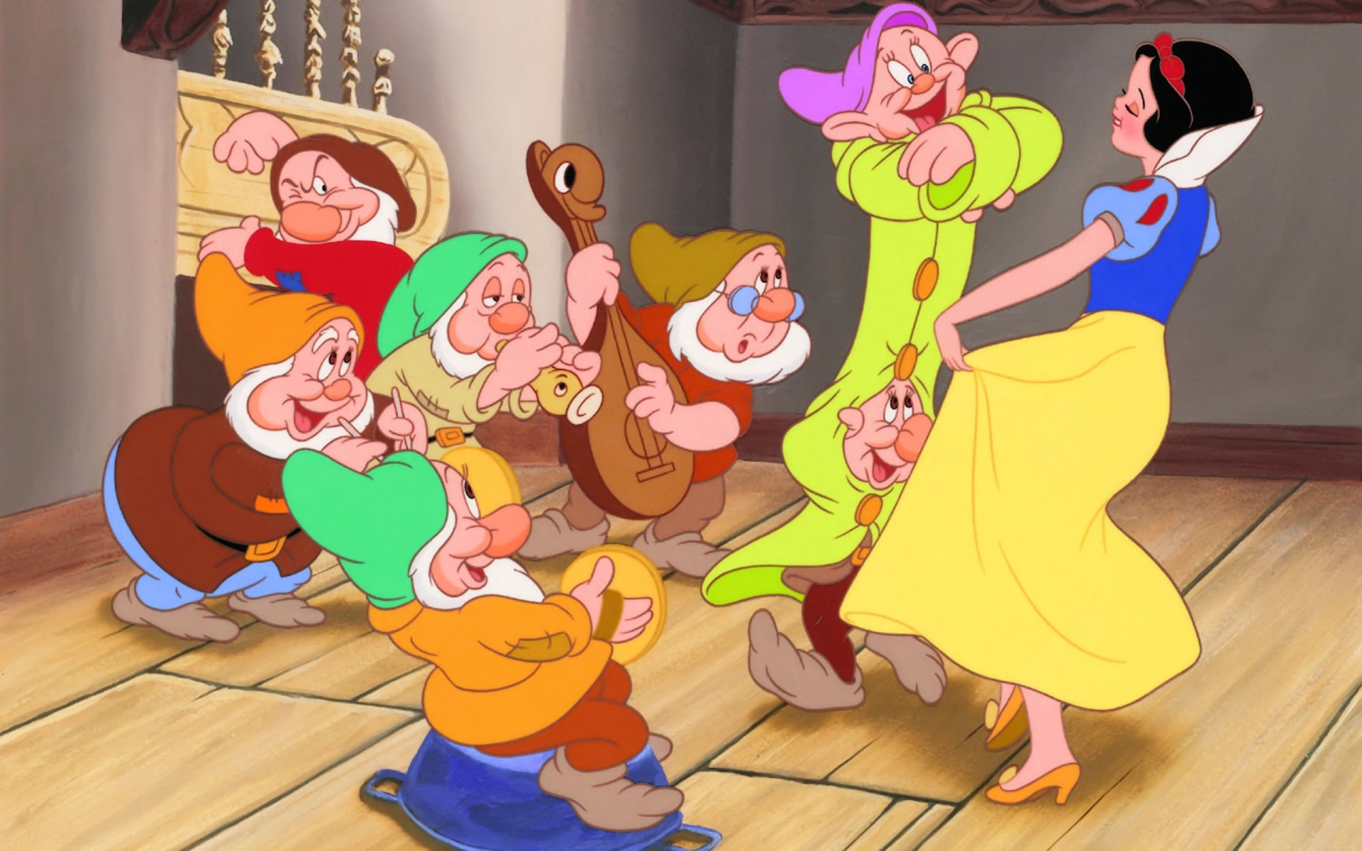 Snow White and the Seven Dwarfs dancing HD Wallpaper