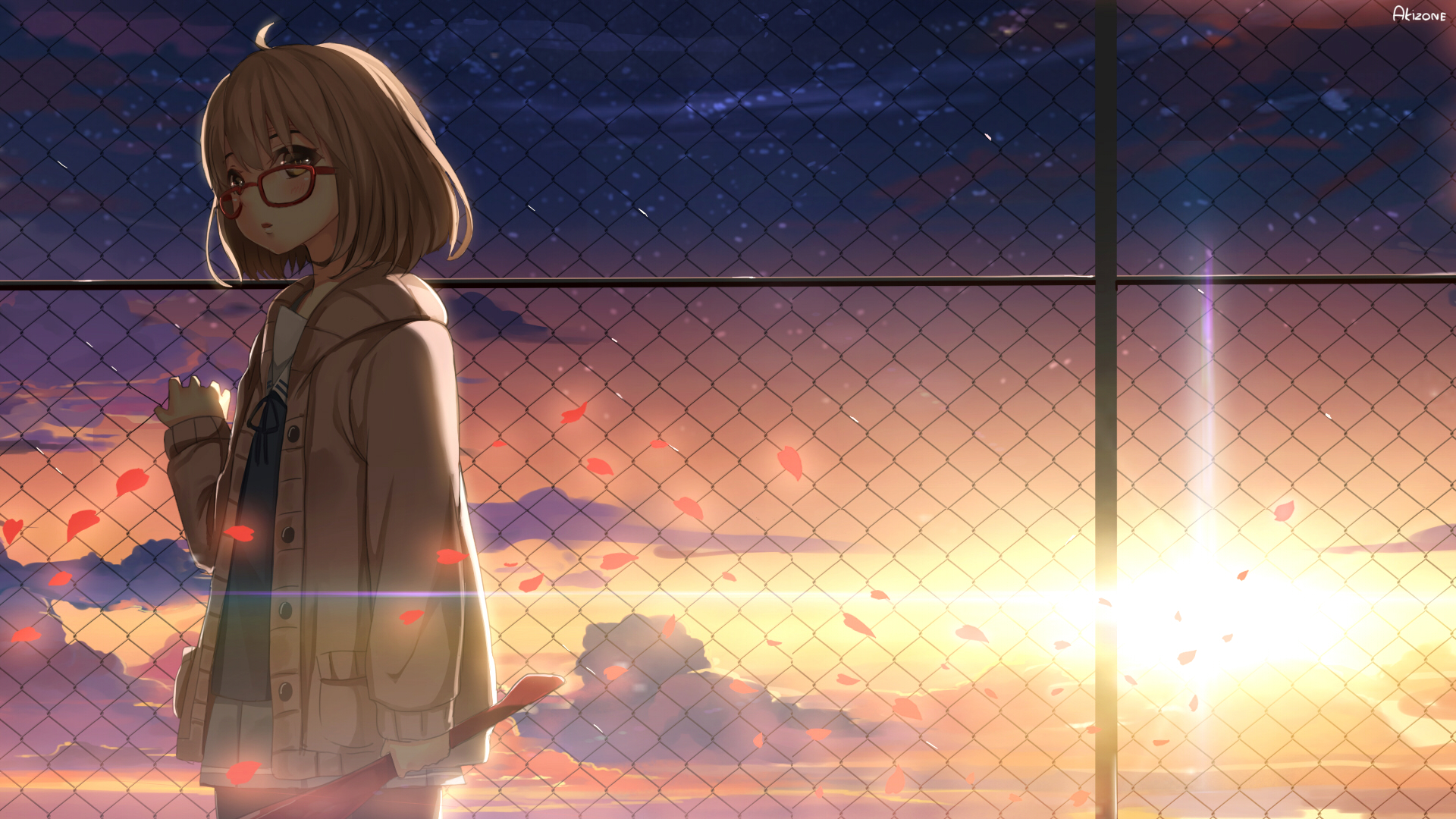 Mirai Kuriyama standing by a fence at sunset HD Wallpaper
