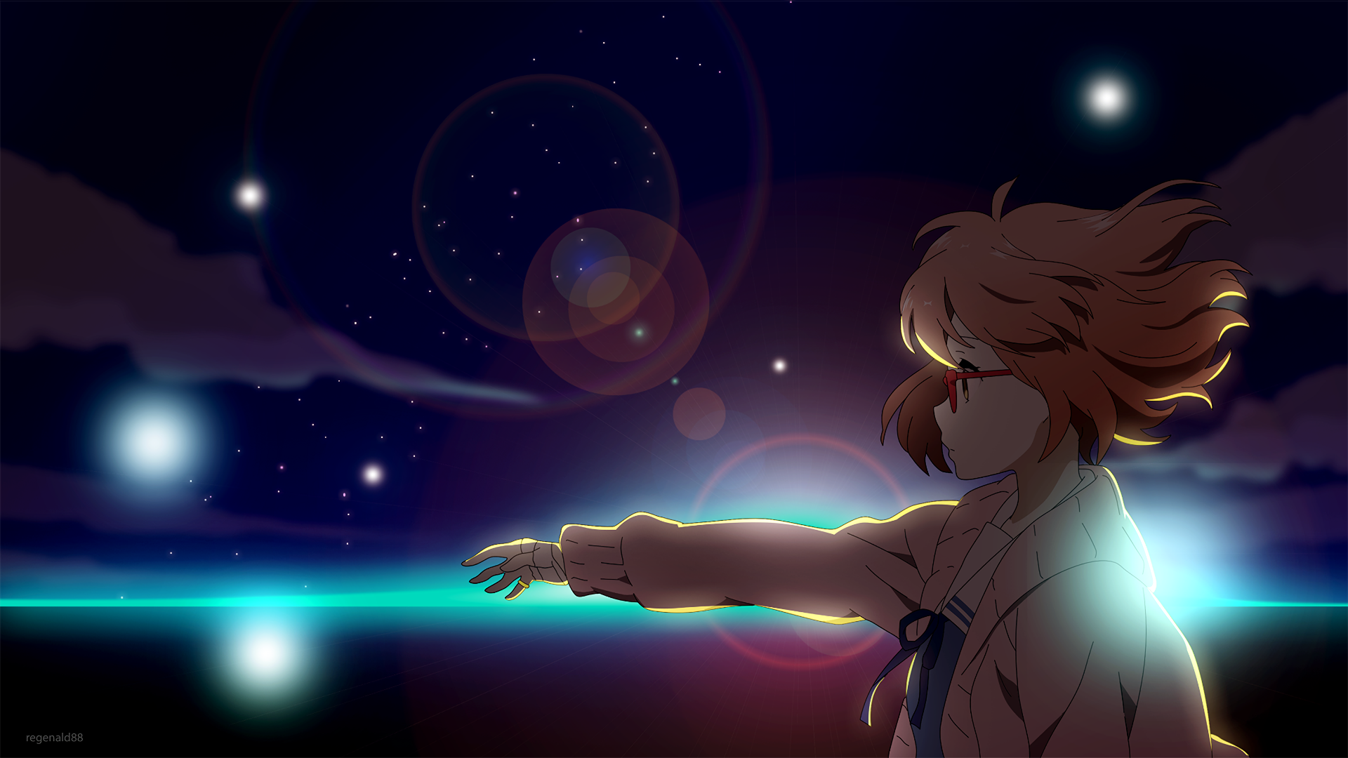 Mirai Kuriyama reaching out into the night sky HD Wallpaper