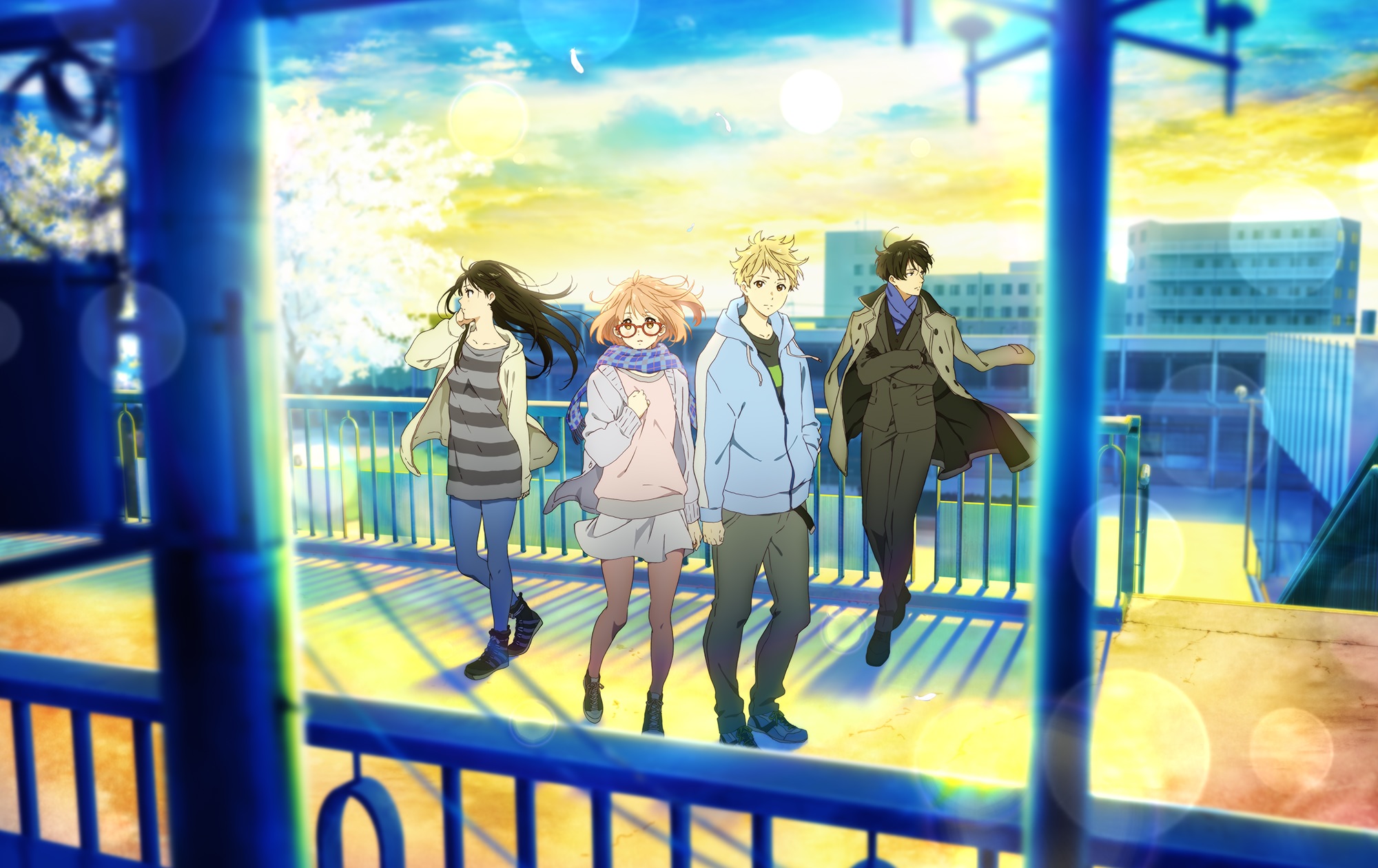 Mirai Kuriyama and friends on a bridge HD Wallpaper