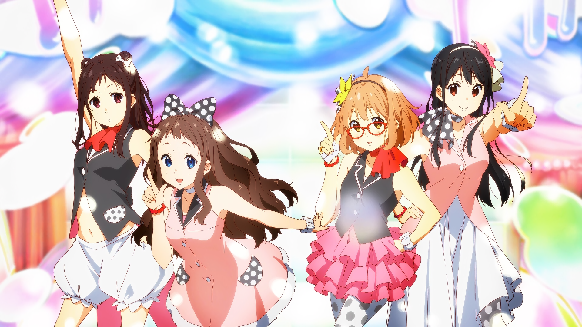 Mirai Kuriyama and friends in colorful outfits HD Wallpaper
