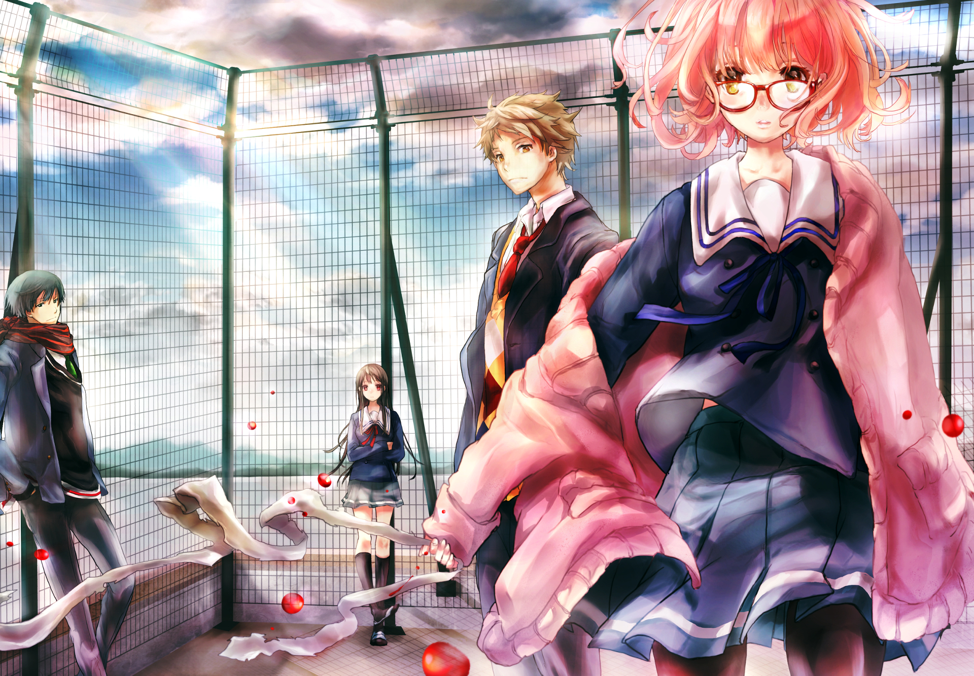 Mirai Kuriyama and friends on a rooftop HD Wallpaper