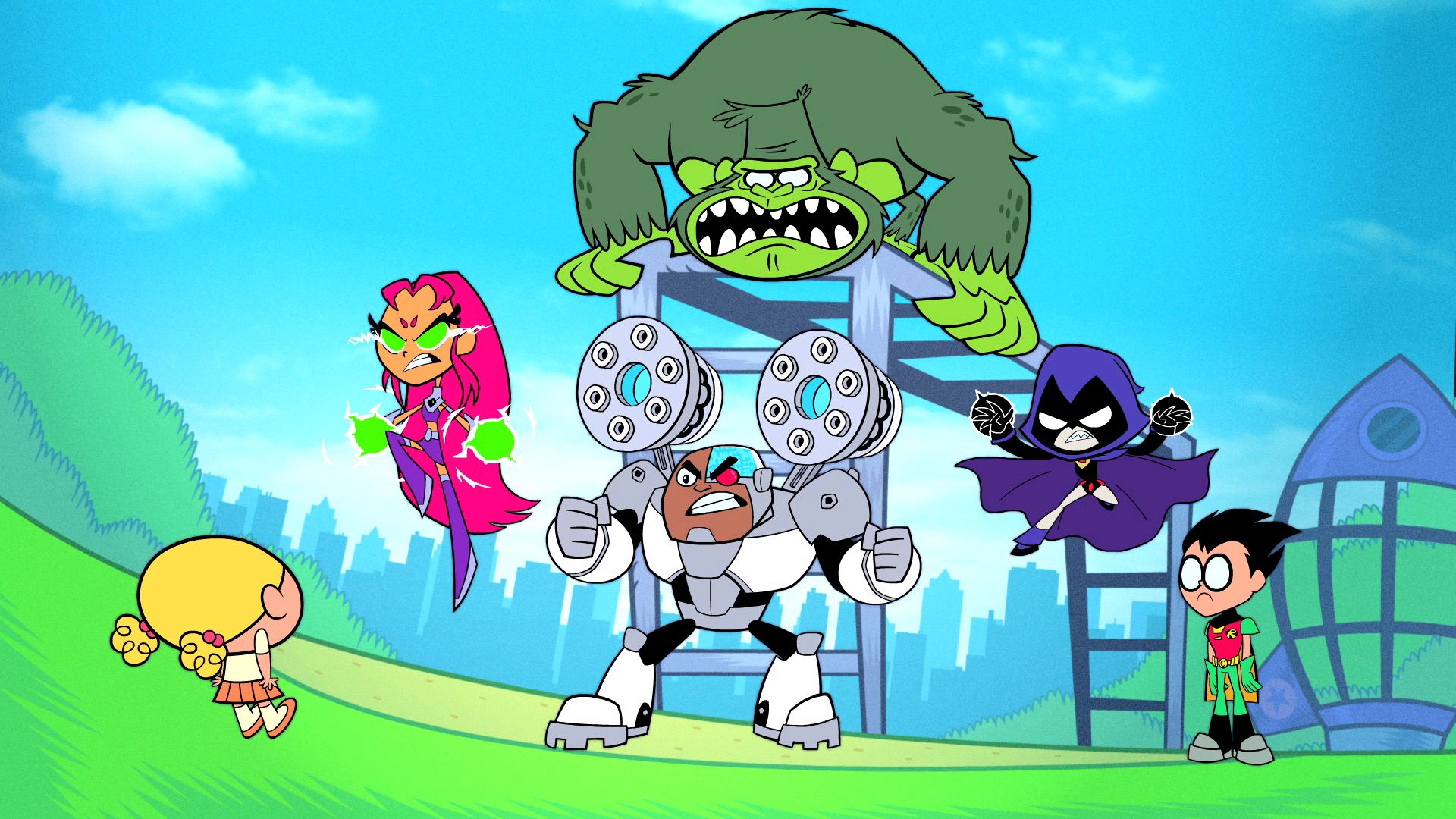 Teen Titans Go! characters in a battle HD Wallpaper