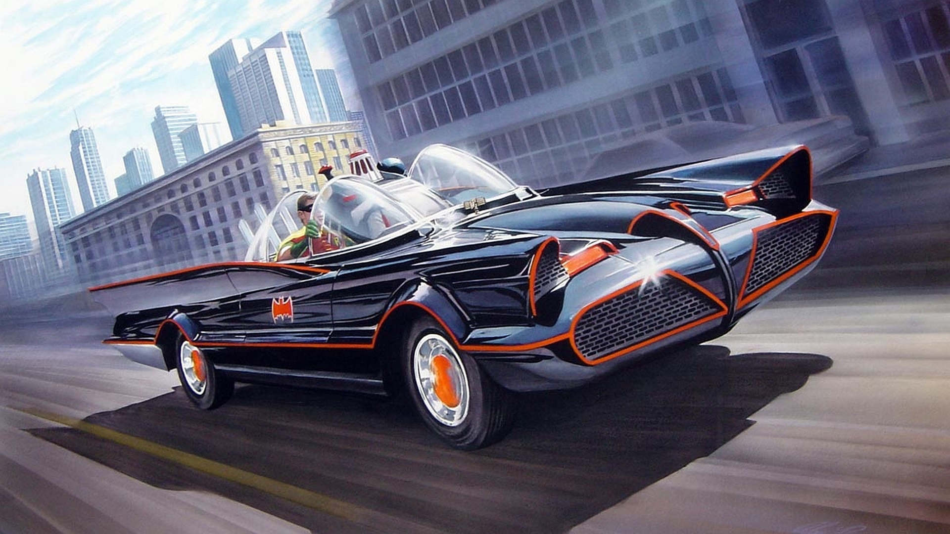 Robin and Batman driving the Batmobile HD Wallpaper