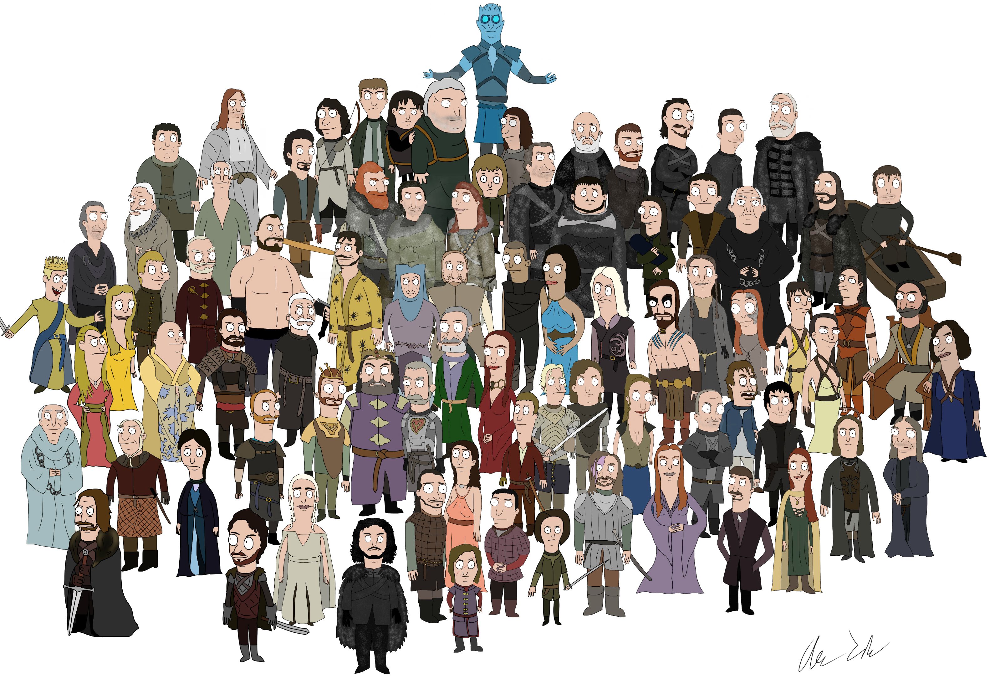 Game of Thrones characters in cartoon style HD Wallpaper