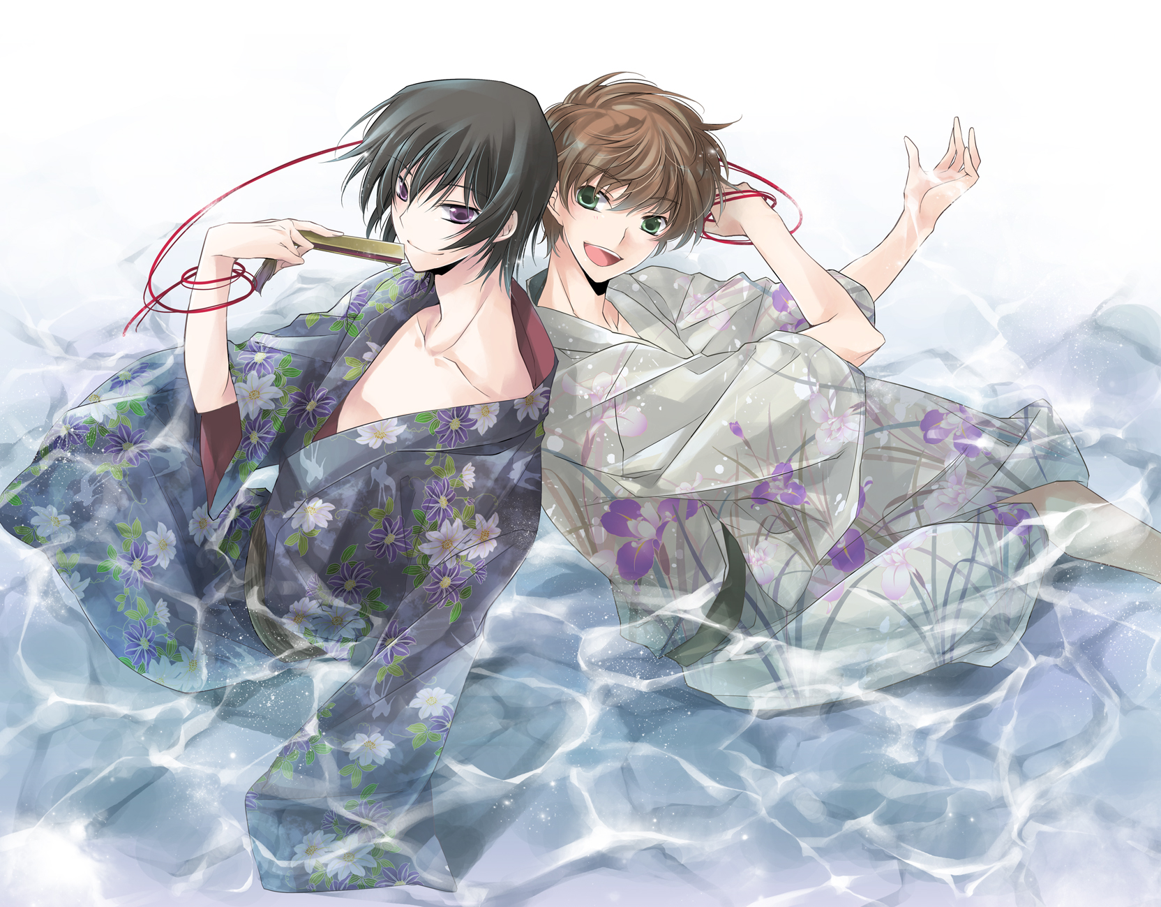 Two young men in yukatas in water HD Wallpaper