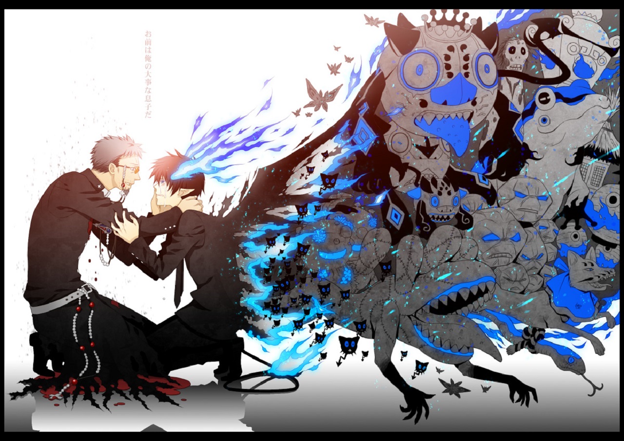 Rin Okumura and Father Fujimoto from Blue Exorcist HD Wallpaper
