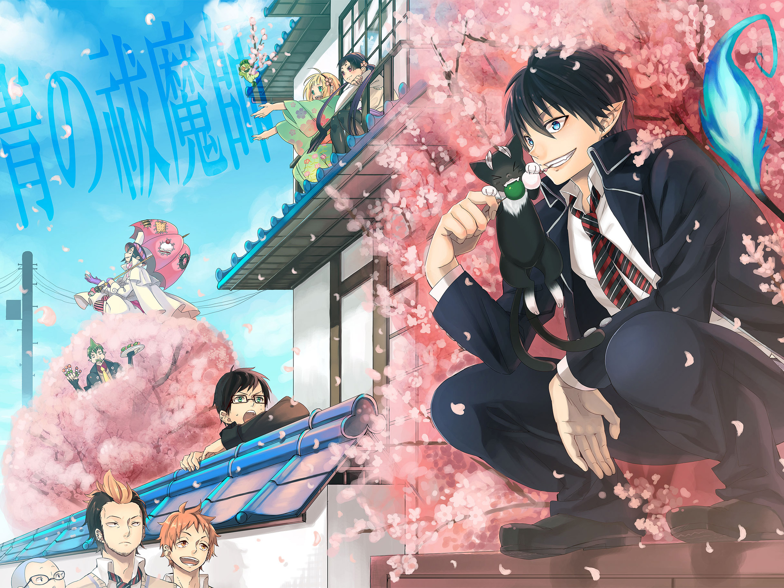 Rin Okumura from Blue Exorcist with cat HD Wallpaper