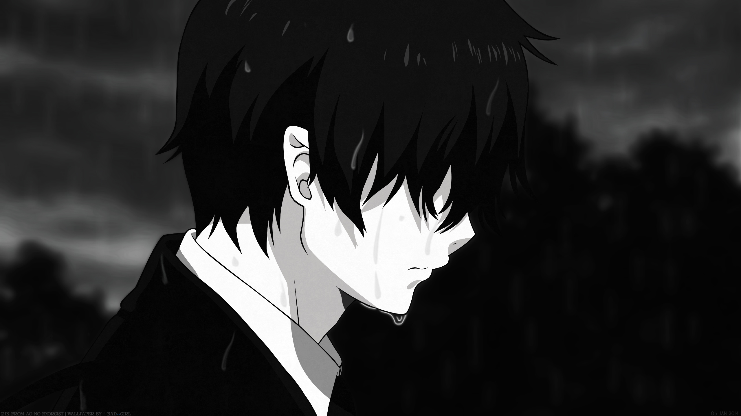 Rin Okumura crying in the rain HD Wallpaper