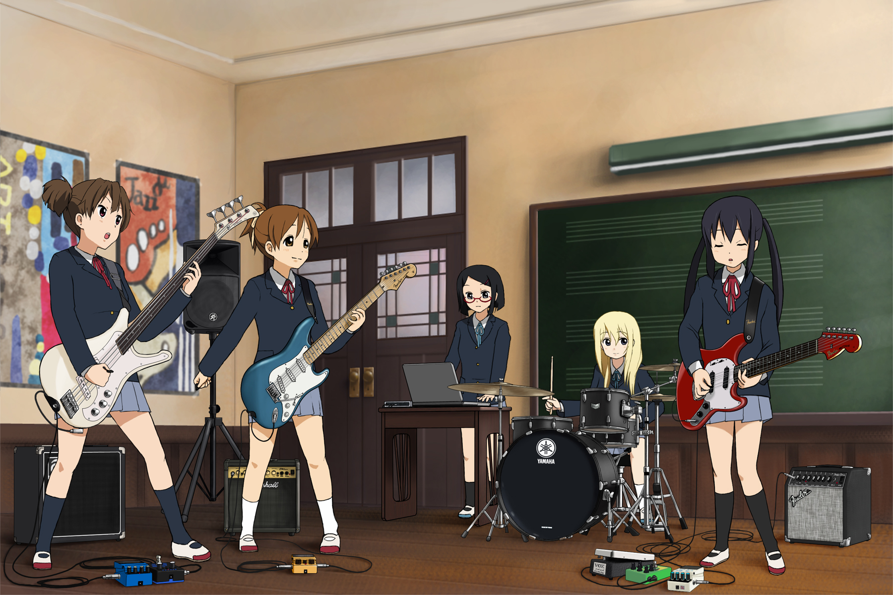 The Hit Girls band performing in a classroom HD Wallpaper