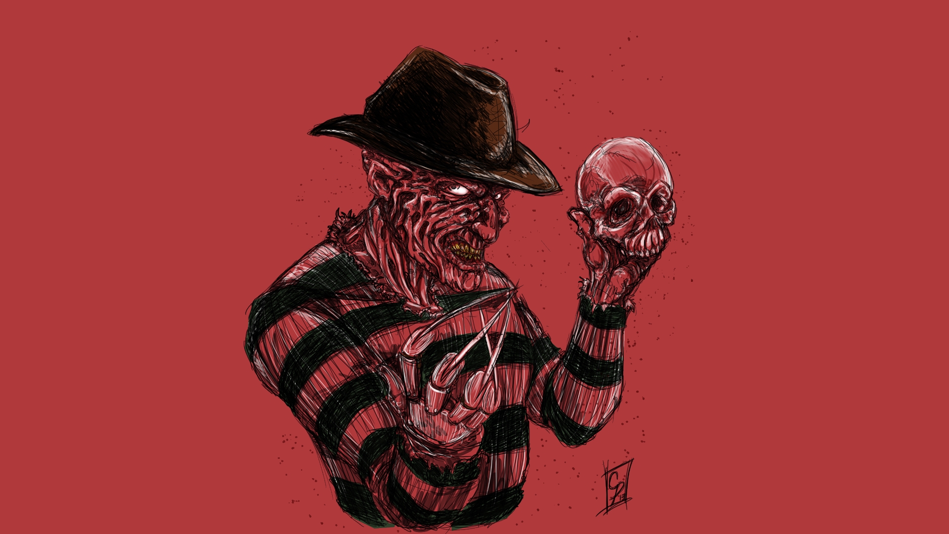 Freddy Krueger holding a skull HD Wallpaper