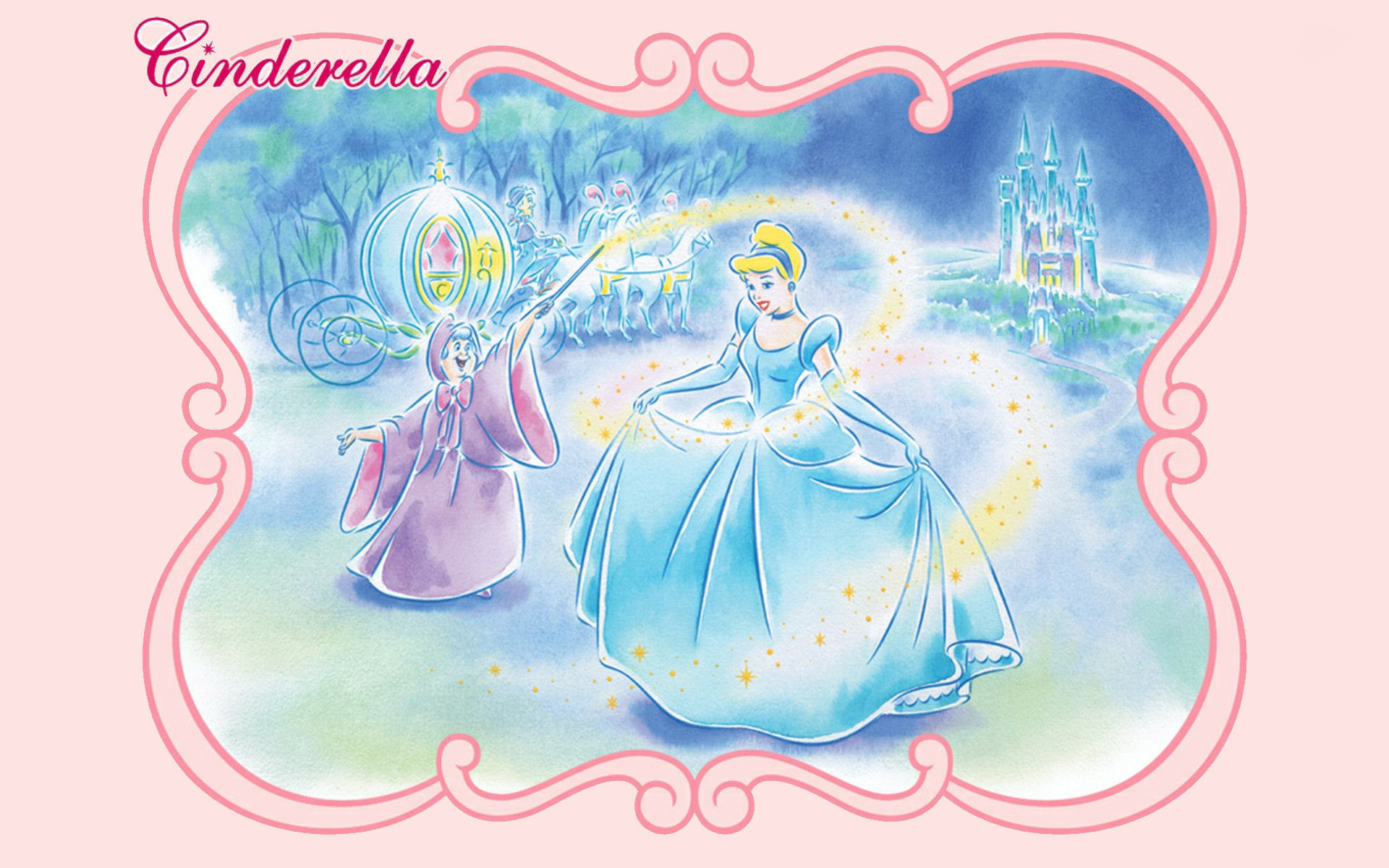 Cinderella and Fairy Godmother creating magic HD Wallpaper