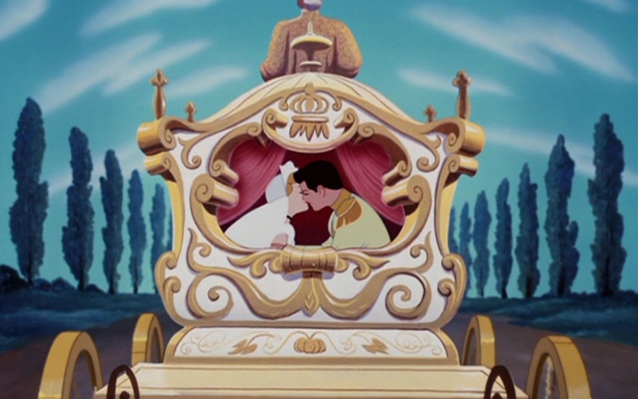 Cinderella and Prince Charming in a carriage HD Wallpaper