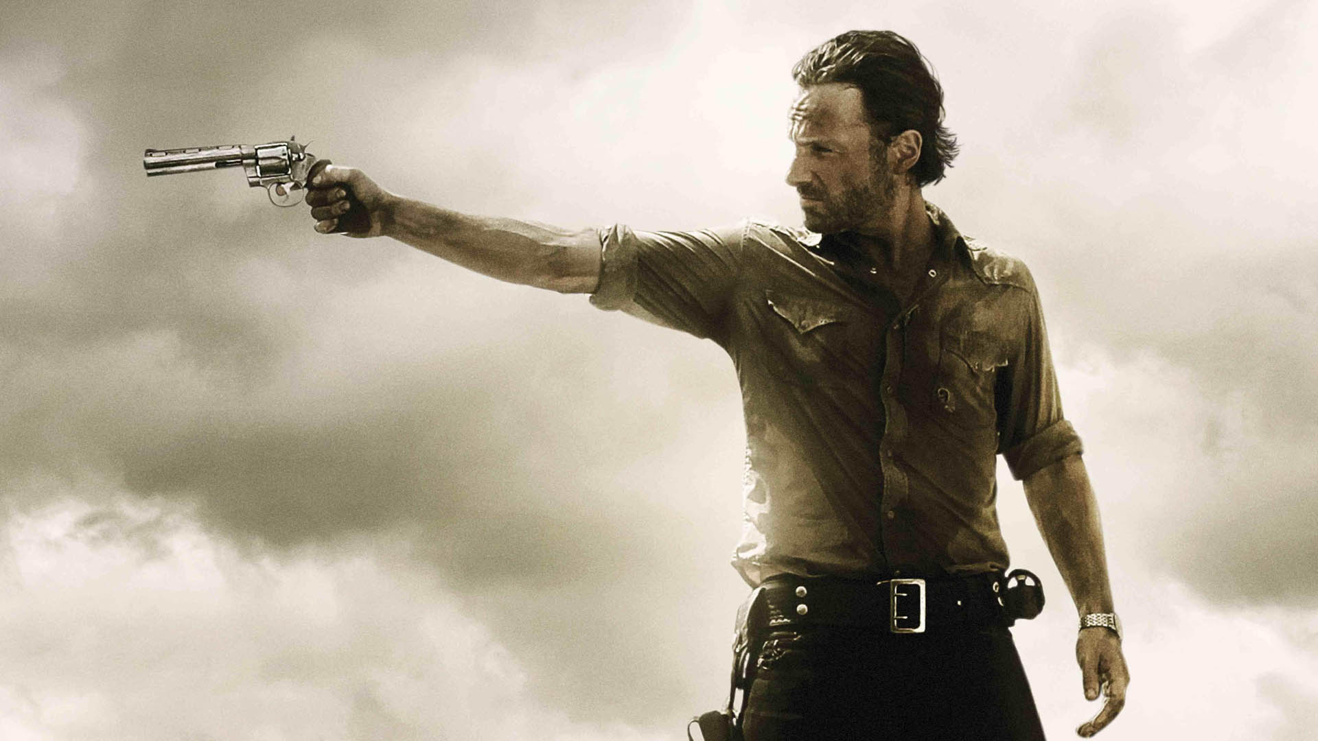 Rick Grimes from The Walking Dead holding a gun HD Wallpaper