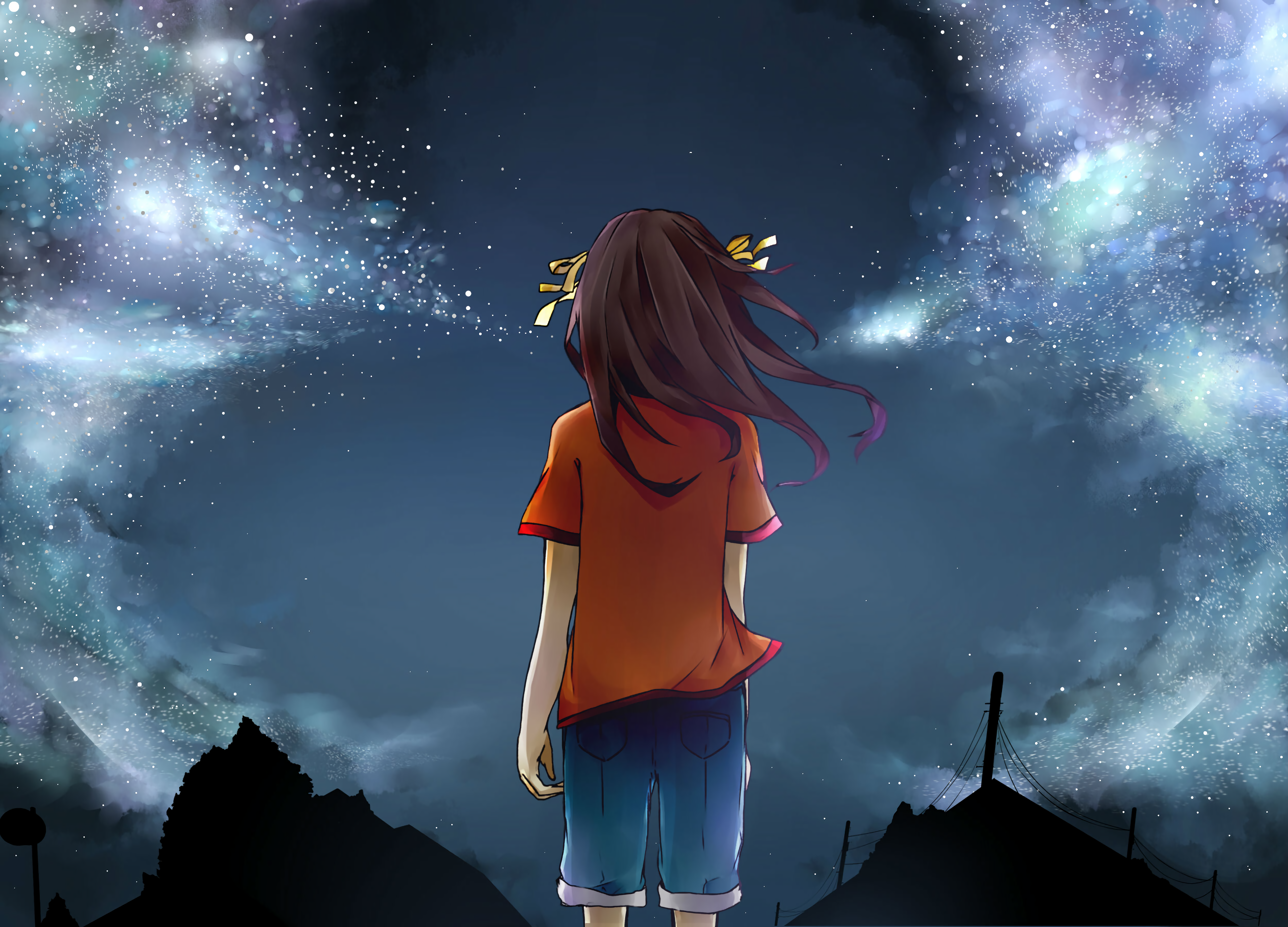 Girl looking at a starry sky HD Wallpaper