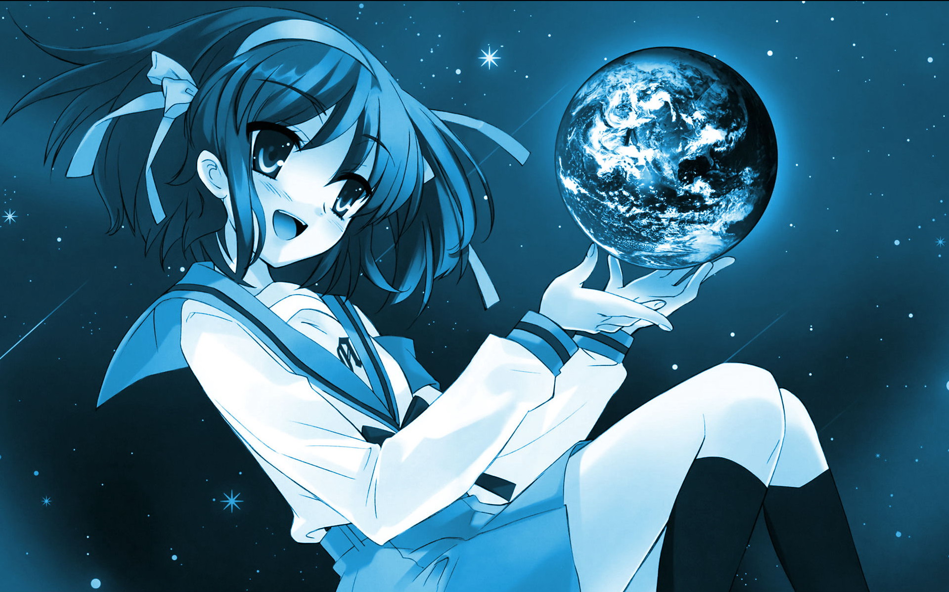 Haruhi Suzumiya holding the Earth HD Wallpaper