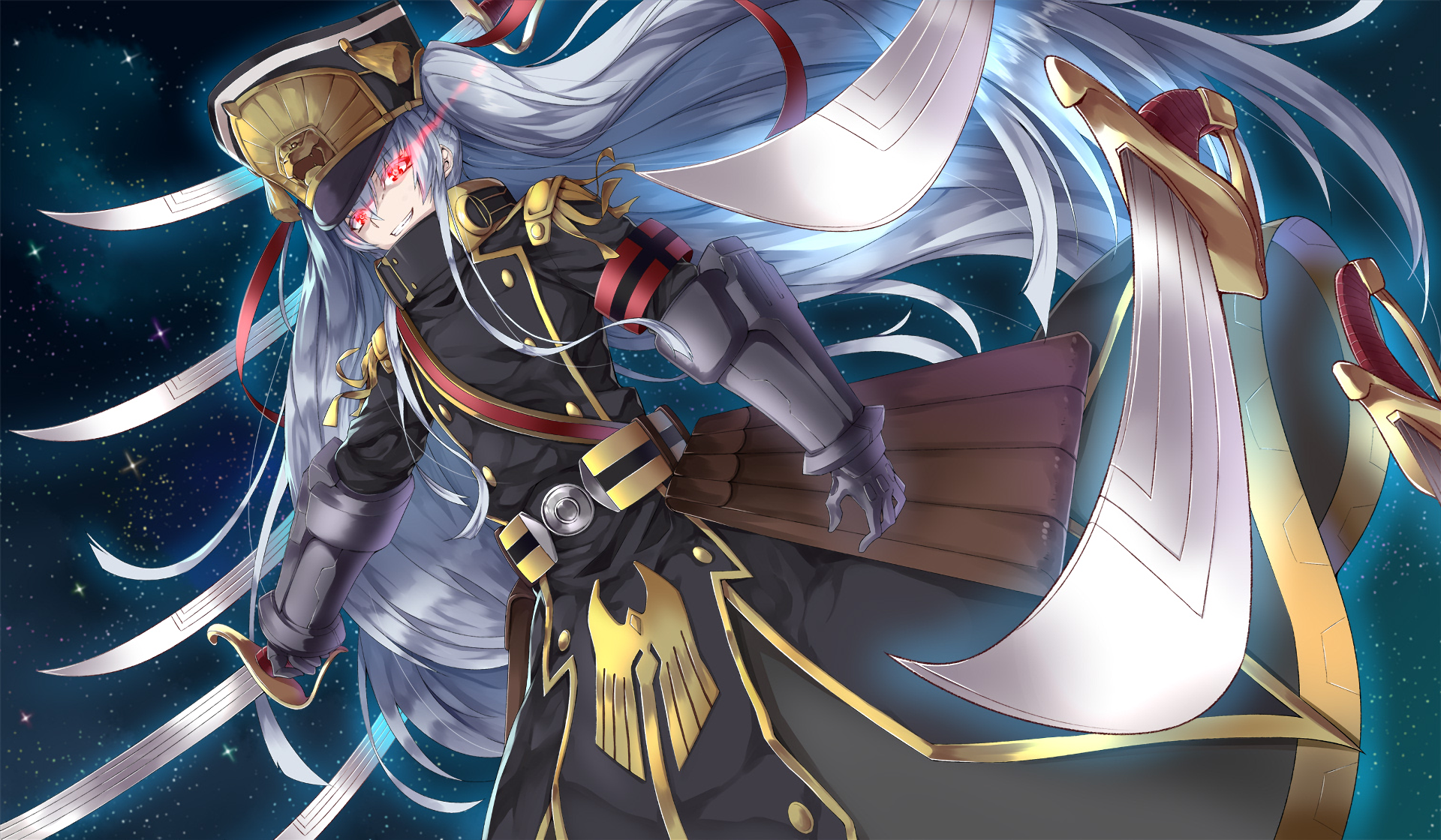 Gunpuku no Himegimi in a black uniform with swords HD Wallpaper