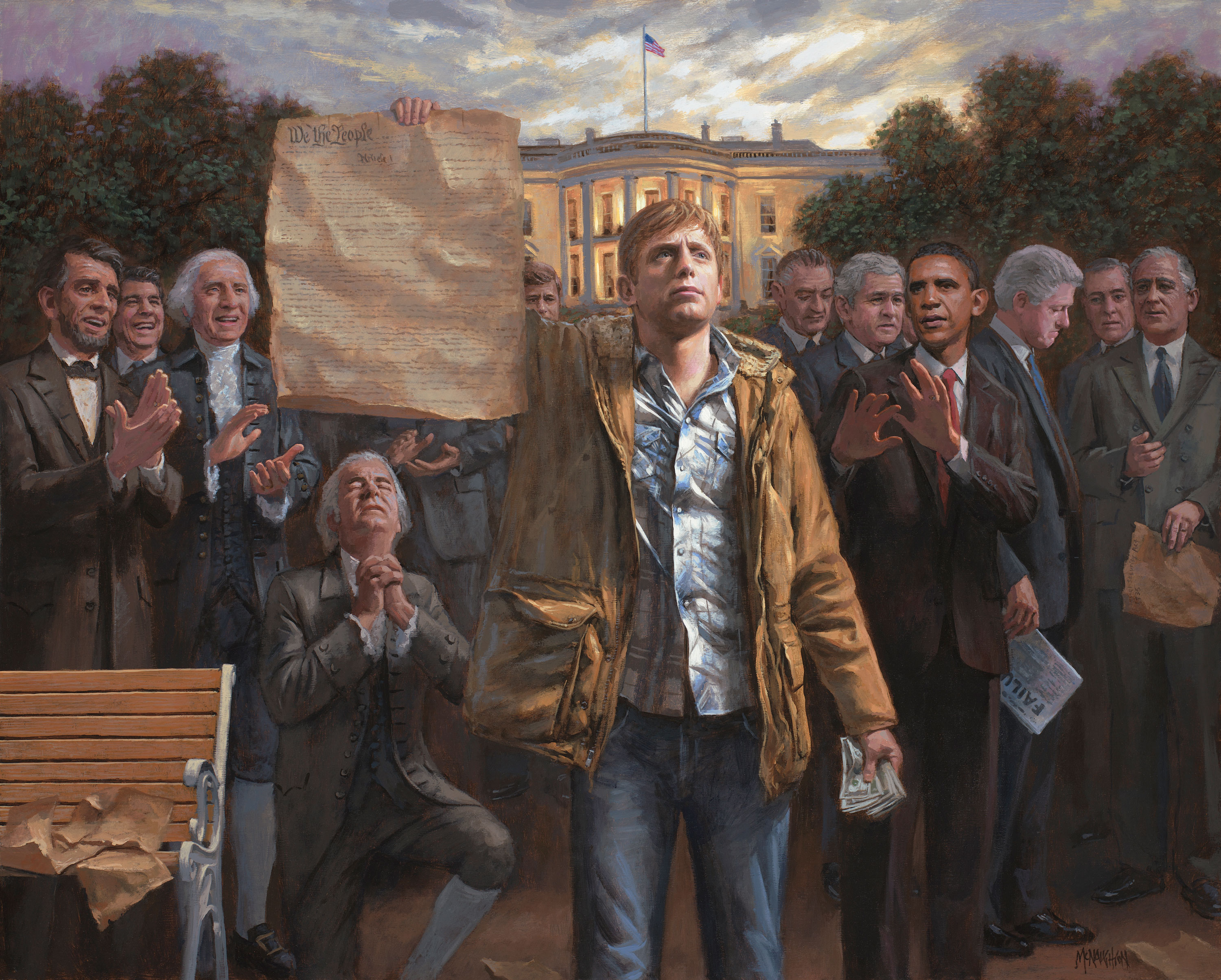 Presidents and Founding Fathers with the Constitution at the White House HD Wallpaper