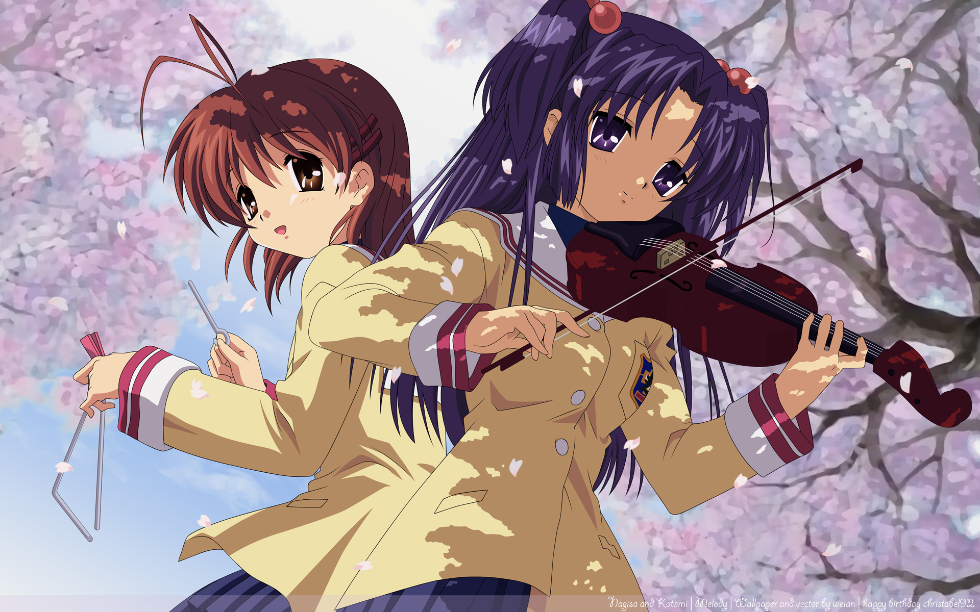 Nagisa and Kotomi from Clannad playing music HD Wallpaper
