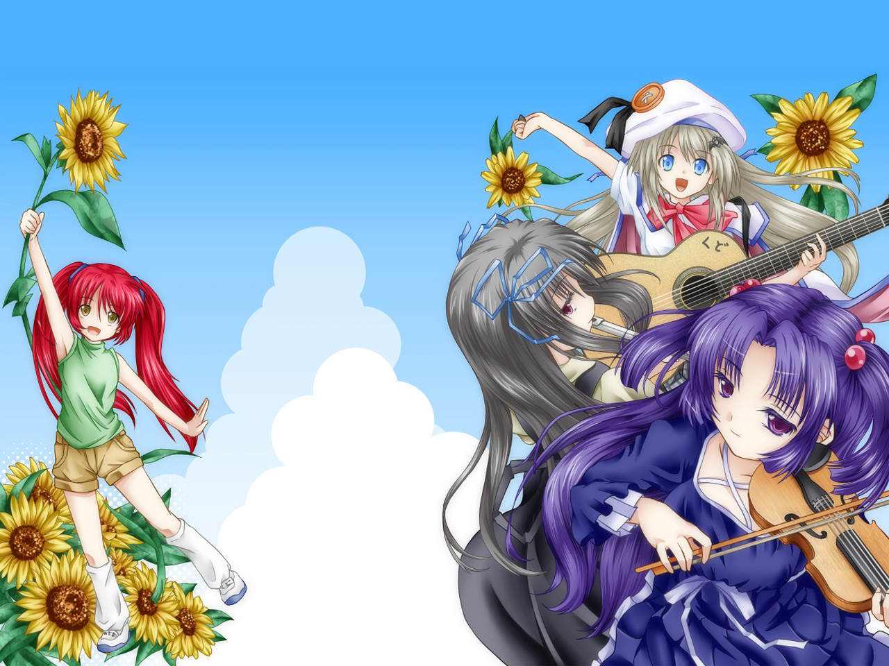 Kotomi Ichinose with sunflowers and musical instruments HD Wallpaper