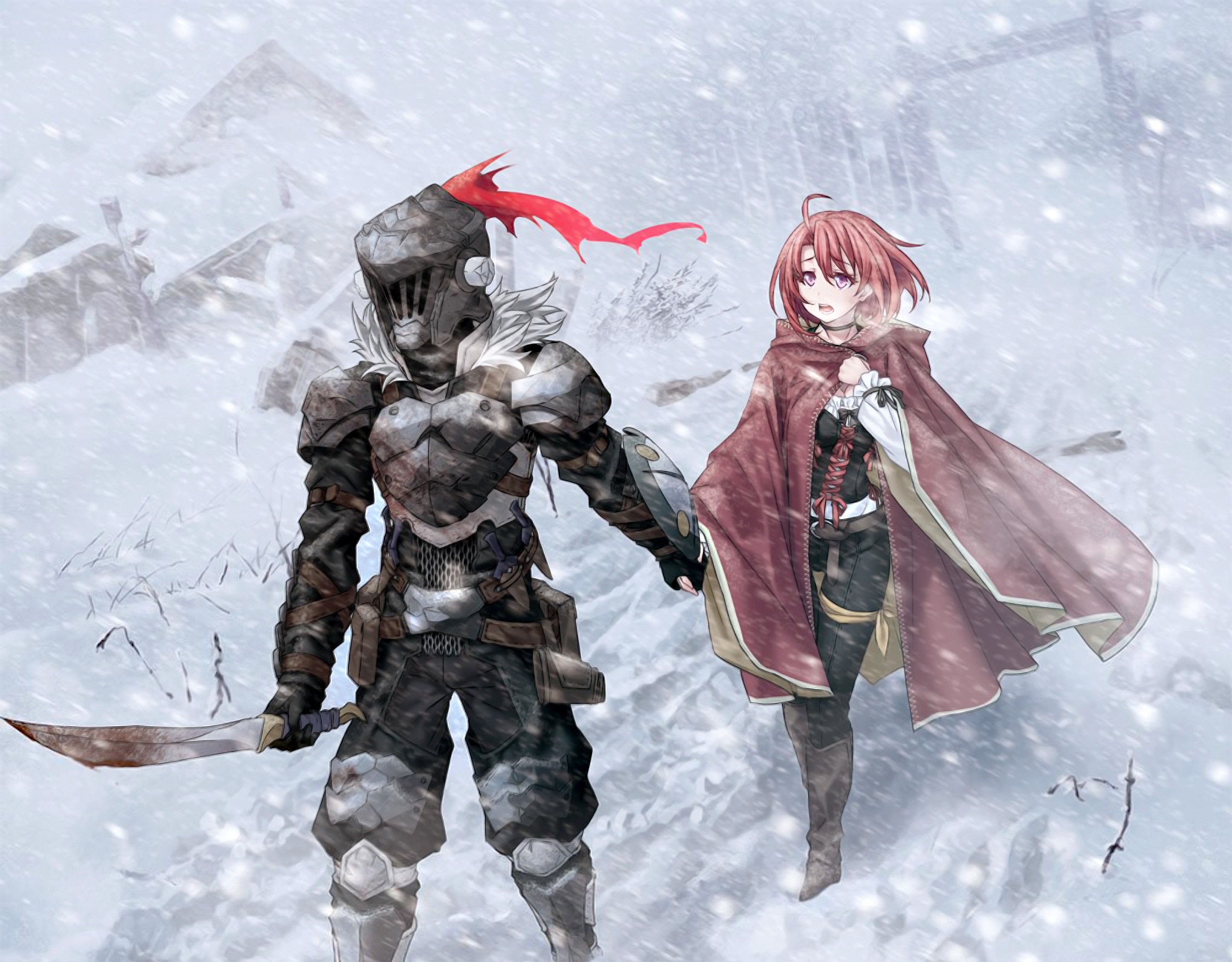 Goblin Slayer and Priestess in the Snow HD Wallpaper