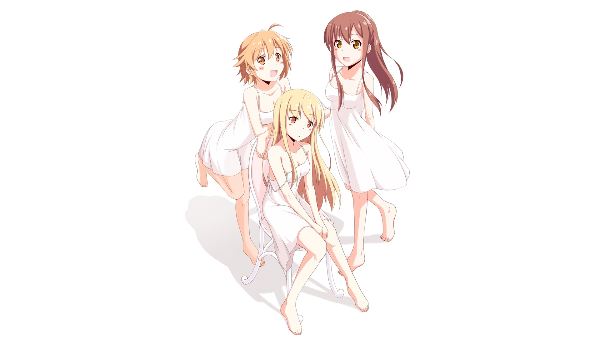 Three girls in white dresses HD Wallpaper