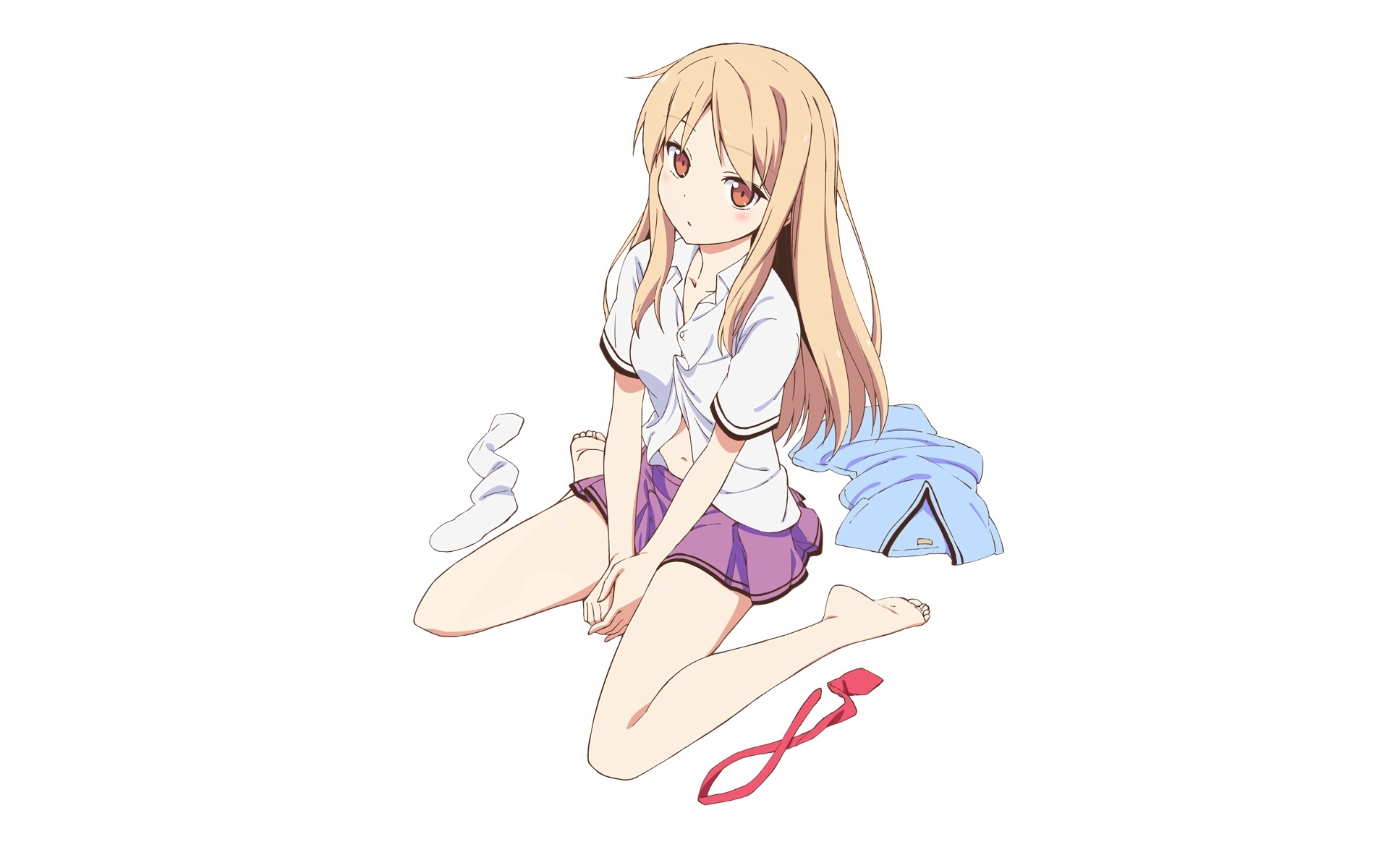 Mashiro Shiina sitting with clothes scattered HD Wallpaper