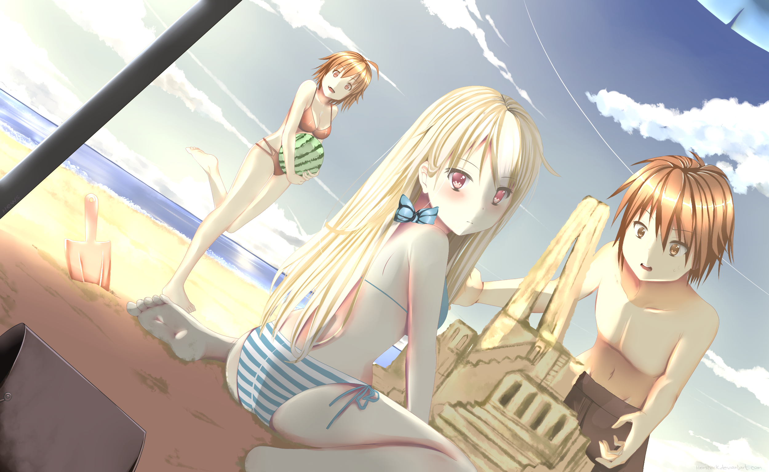 Mashiro Shiina and friends at the beach HD Wallpaper