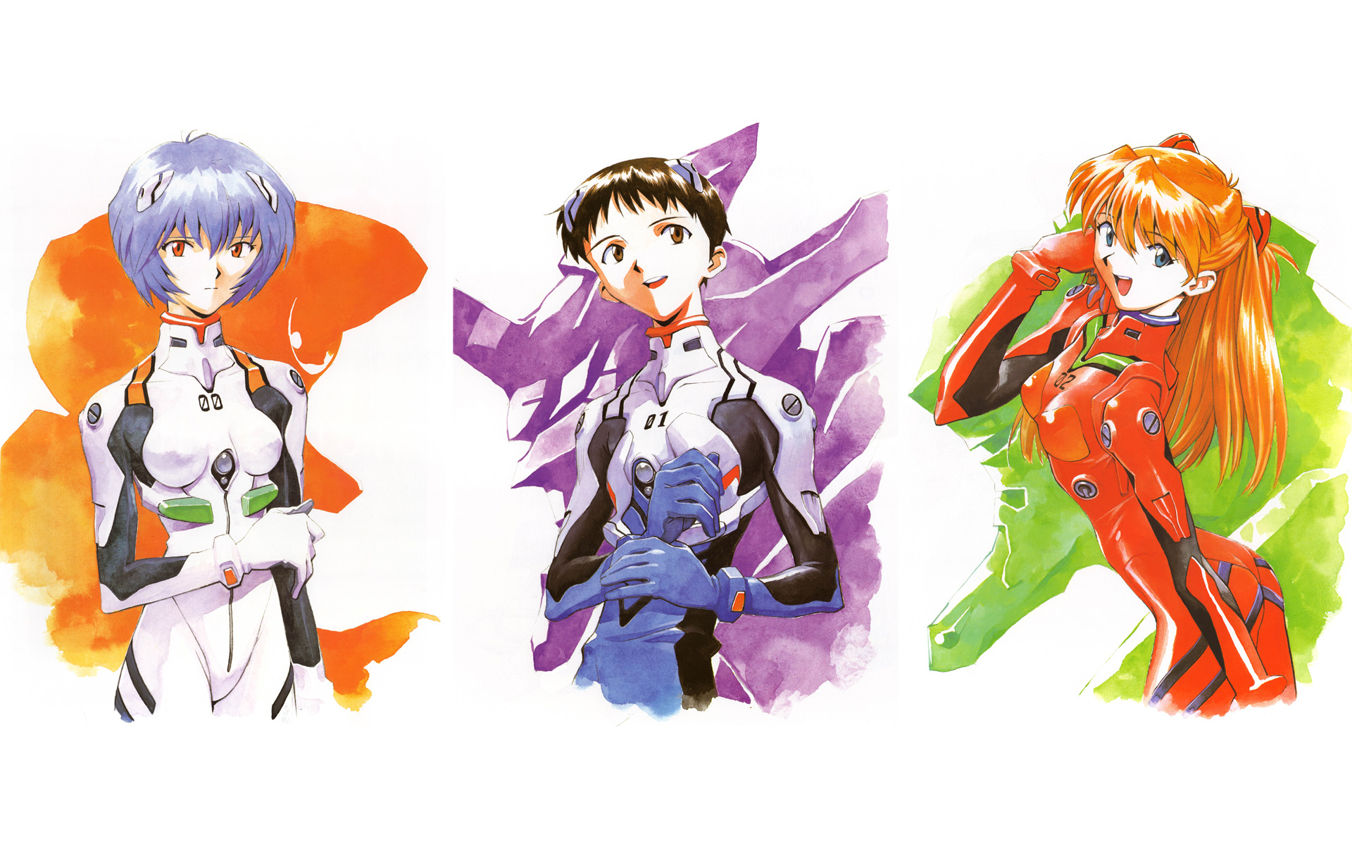 Rei Ayanami, Shinji Ikari, and Asuka Langley Soryu from Neon Genesis Evangelion HD Wallpaper