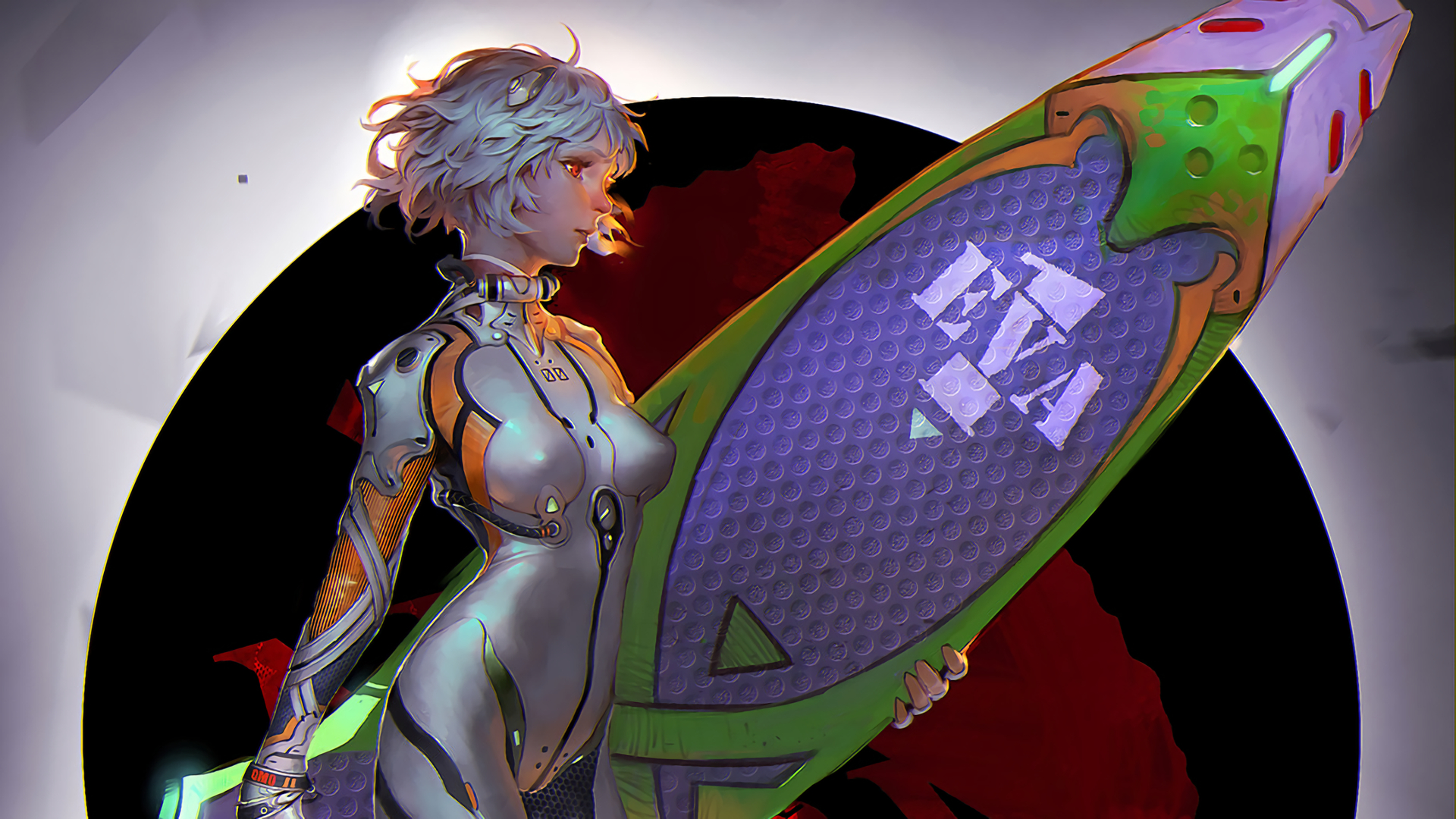 Rei Ayanami Holding a Large Vibrant Object HD Wallpaper