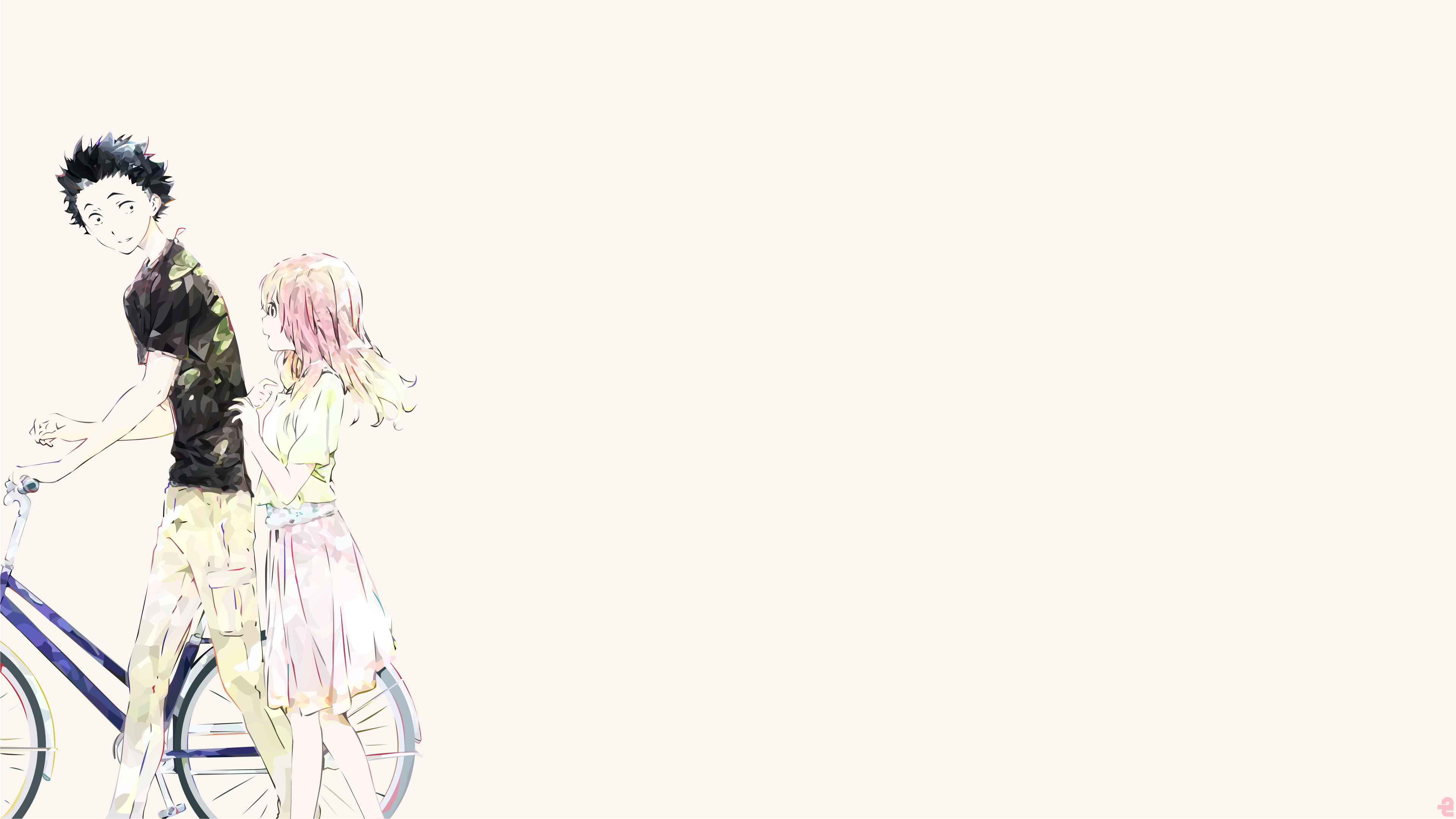 Shouya Ishida with a girl and a bicycle HD Wallpaper