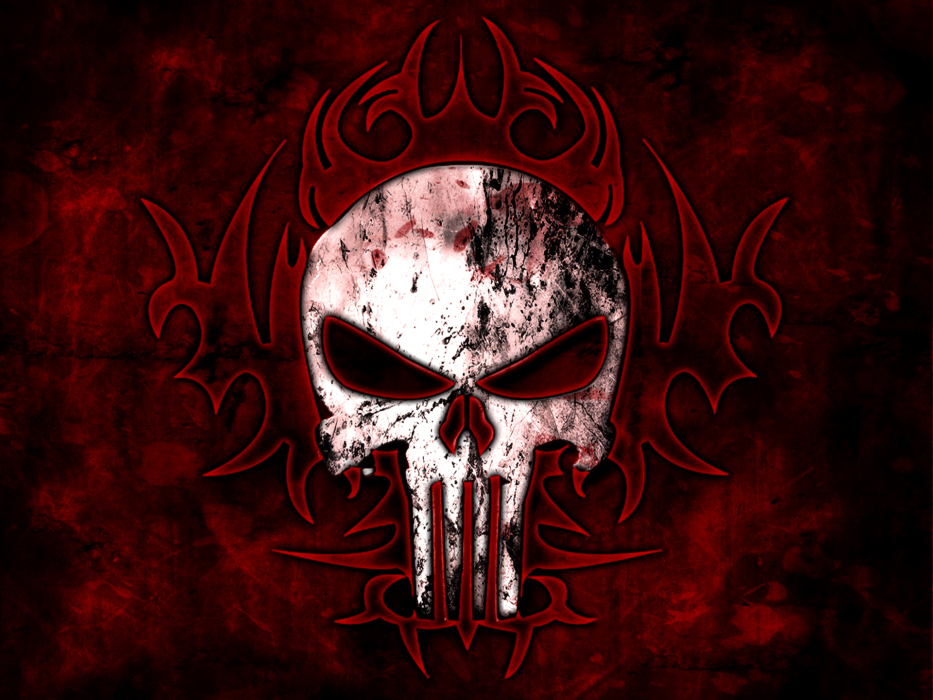 Punisher Skull with Red Tribal Background HD Wallpaper