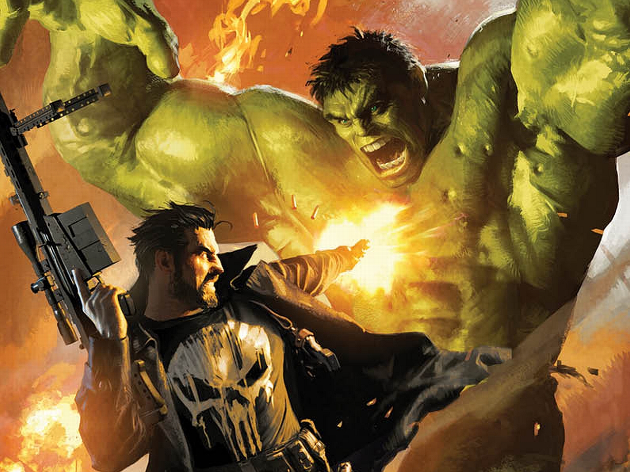 The Punisher fighting the Hulk HD Wallpaper