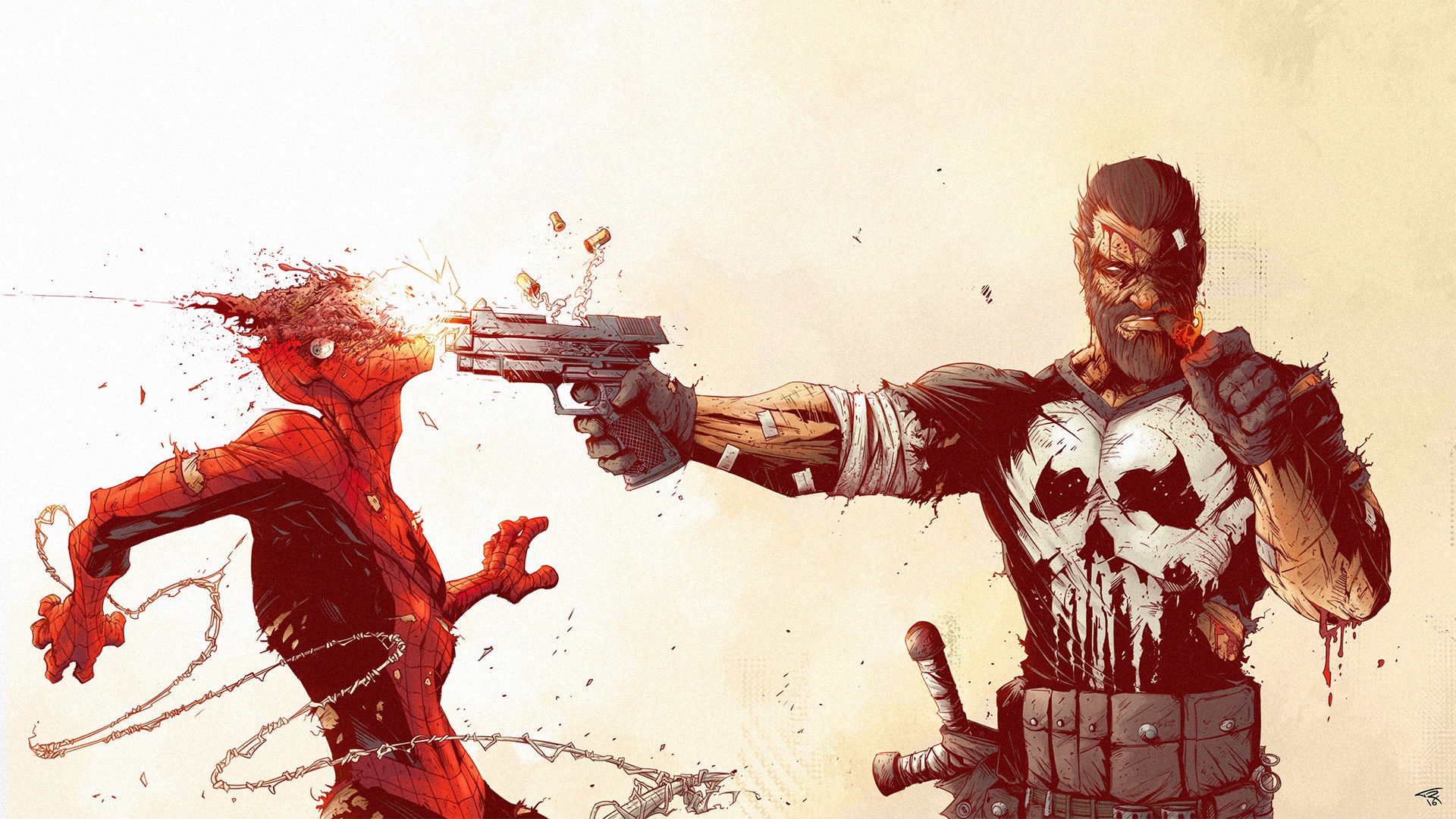 The Punisher shooting Spider-Man HD Wallpaper