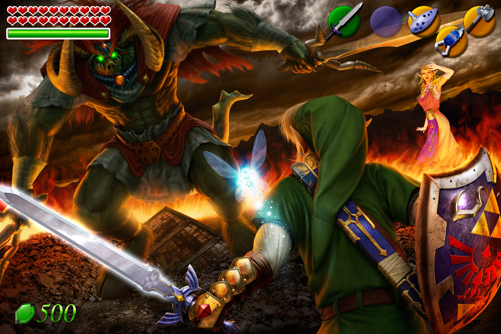 Link and Ganondorf fight with Princess Zelda watching HD Wallpaper