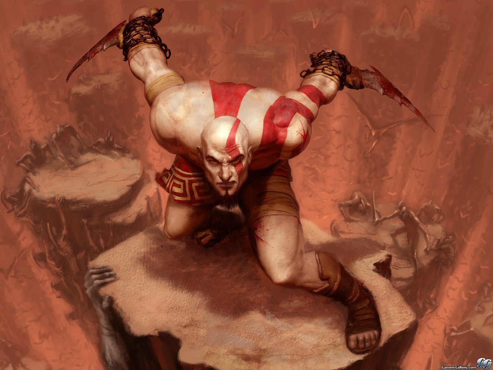 Kratos from God of War with Blades of Chaos HD Wallpaper