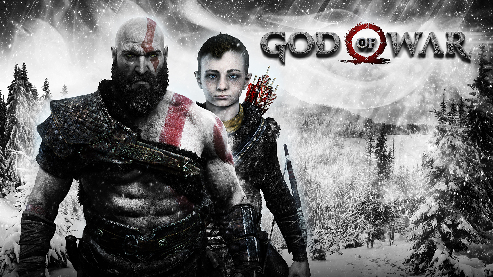 Kratos and Atreus from God of War in a snowy forest HD Wallpaper