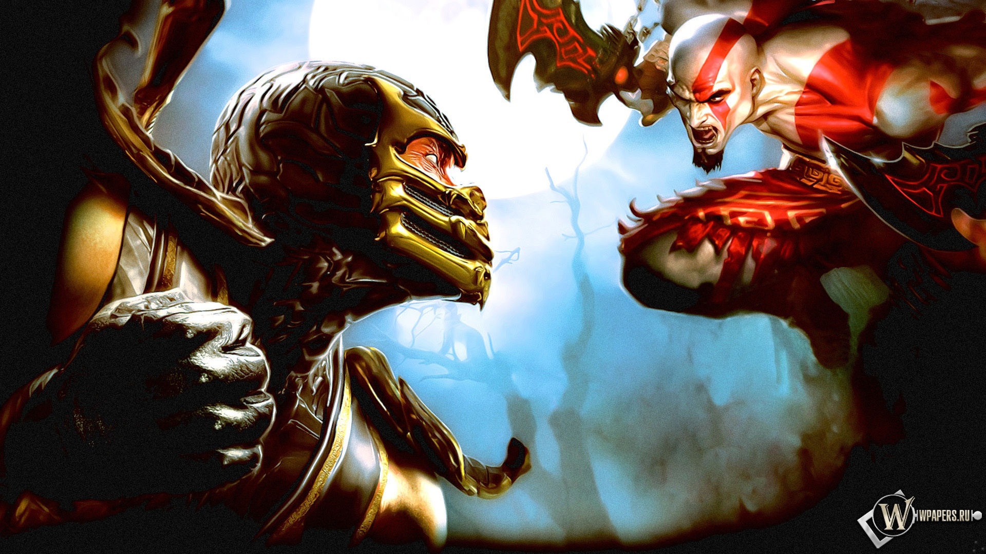 Scorpion and Kratos from Mortal Kombat and God of War HD Wallpaper