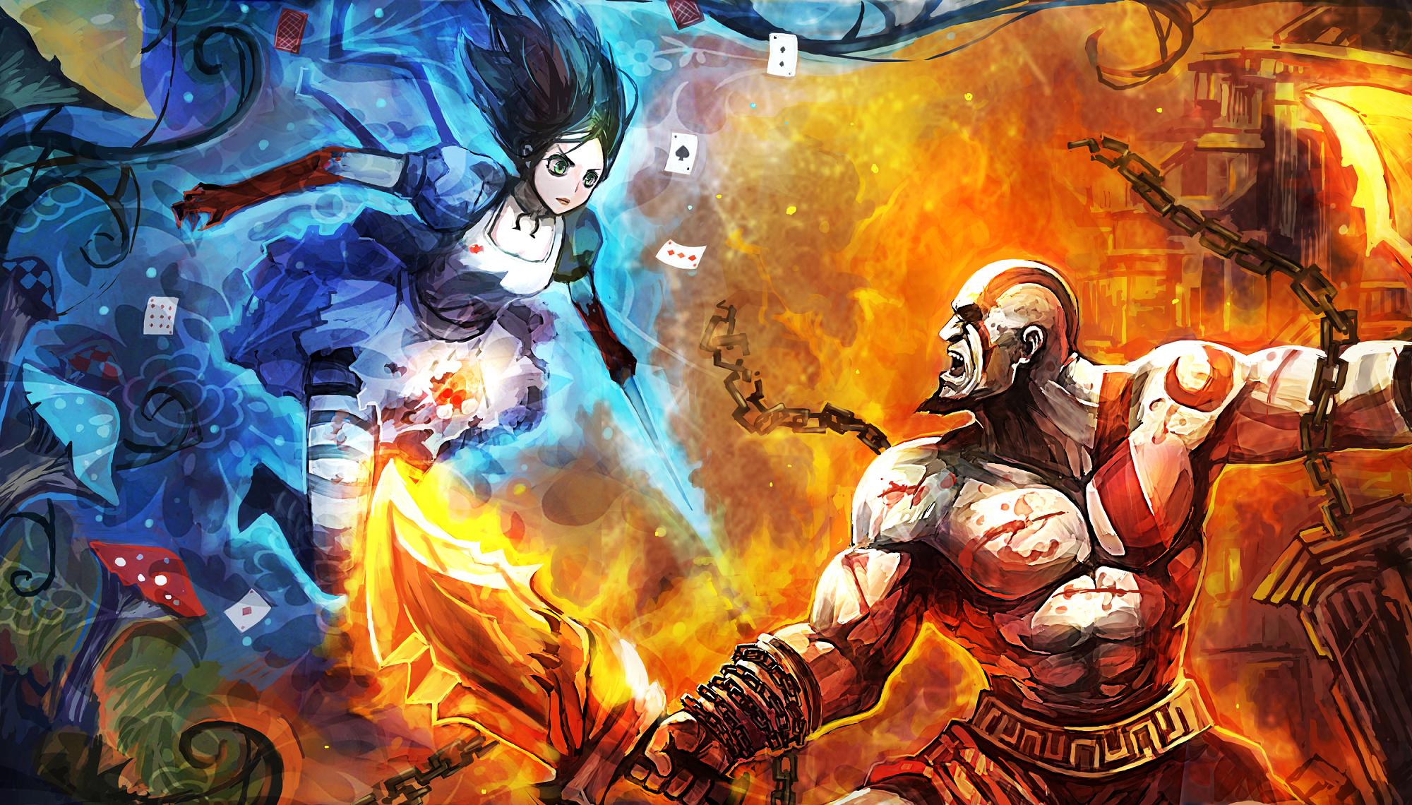 Alice vs. Kratos from God of War HD Wallpaper